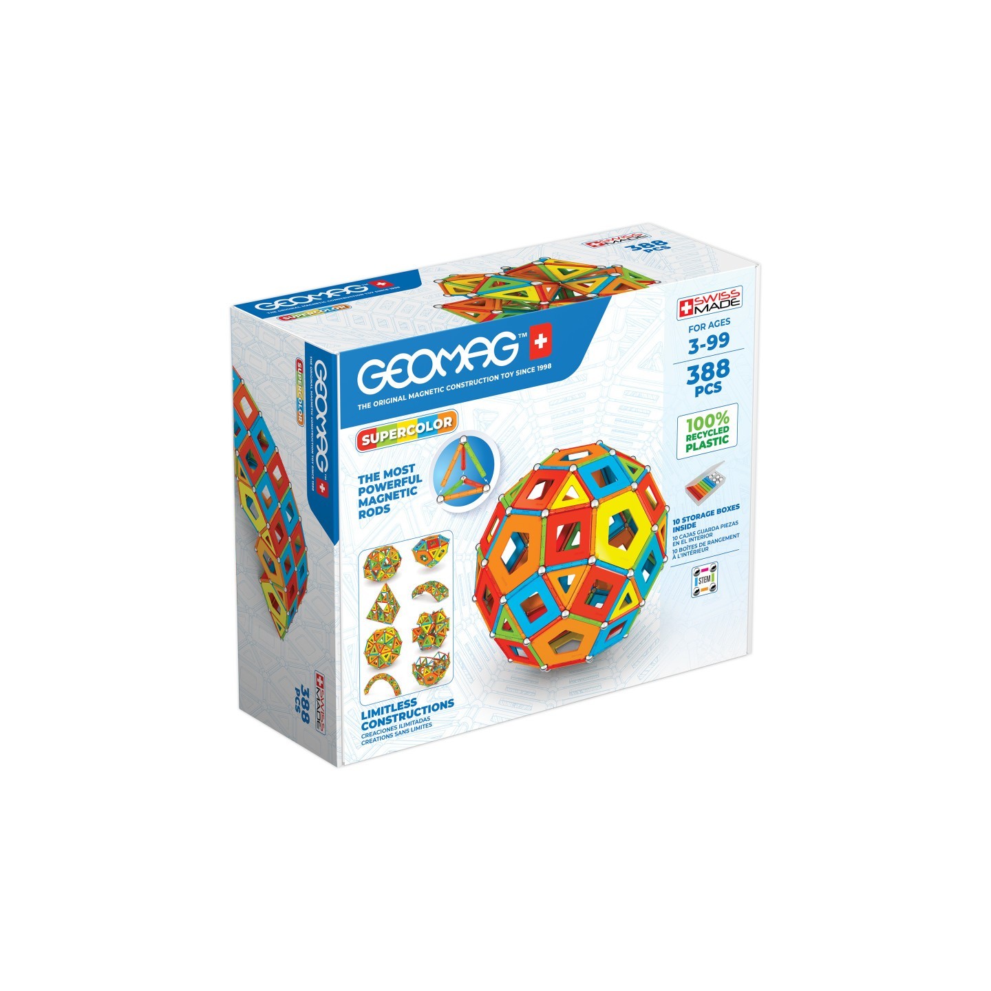 Geomag™ Masterbox Magnetic Building Set, Supercolor Recycled, 388 Pieces