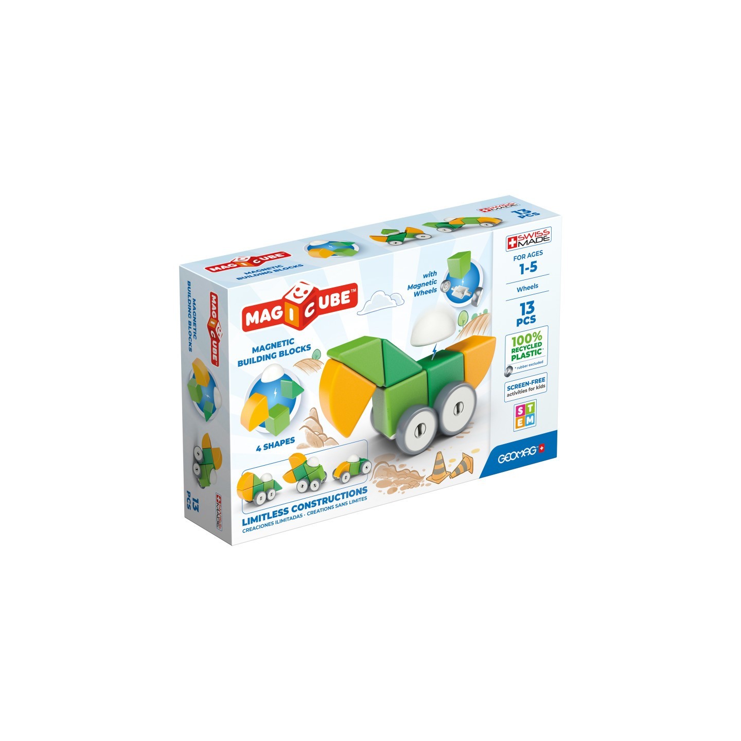 Geomag™ Magicubes Shapes Magnetic Building Blocks Recycled, 13 Pieces