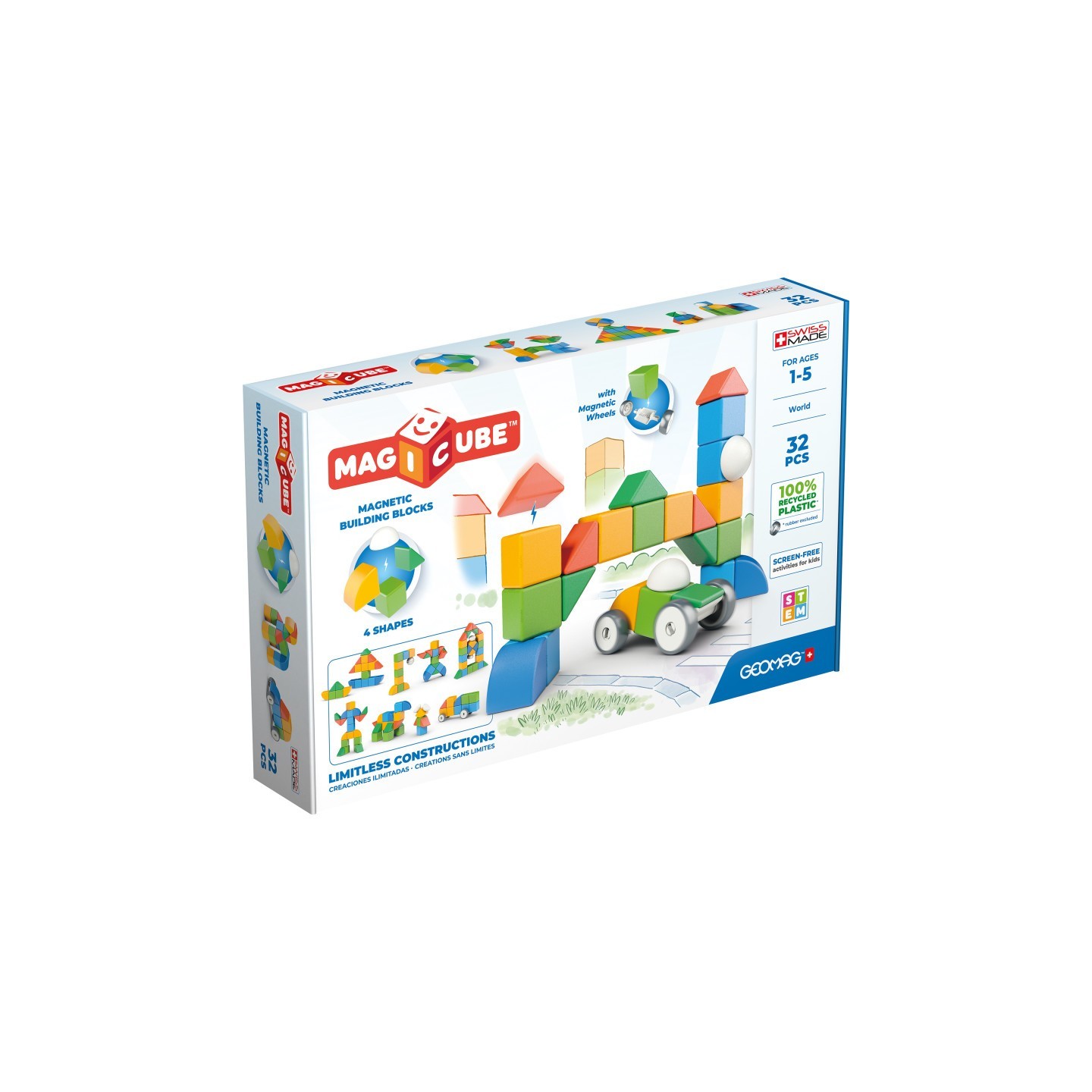 Geomag™ Magicubes Shapes Magnetic Building Blocks Recycled, 32 Pieces