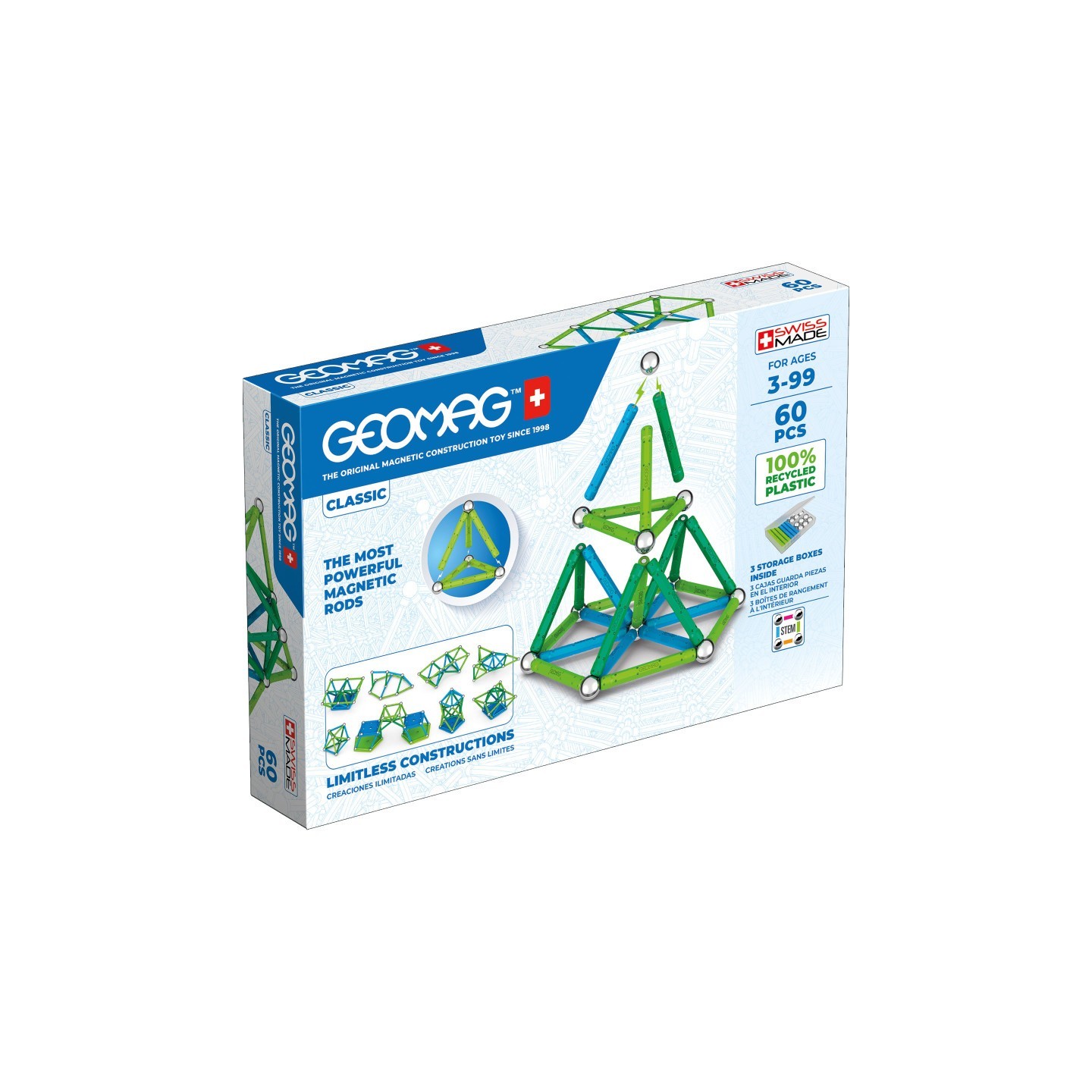 Geomag™ Classic Magnetic Building Set, Green Line Color, 60 Pieces