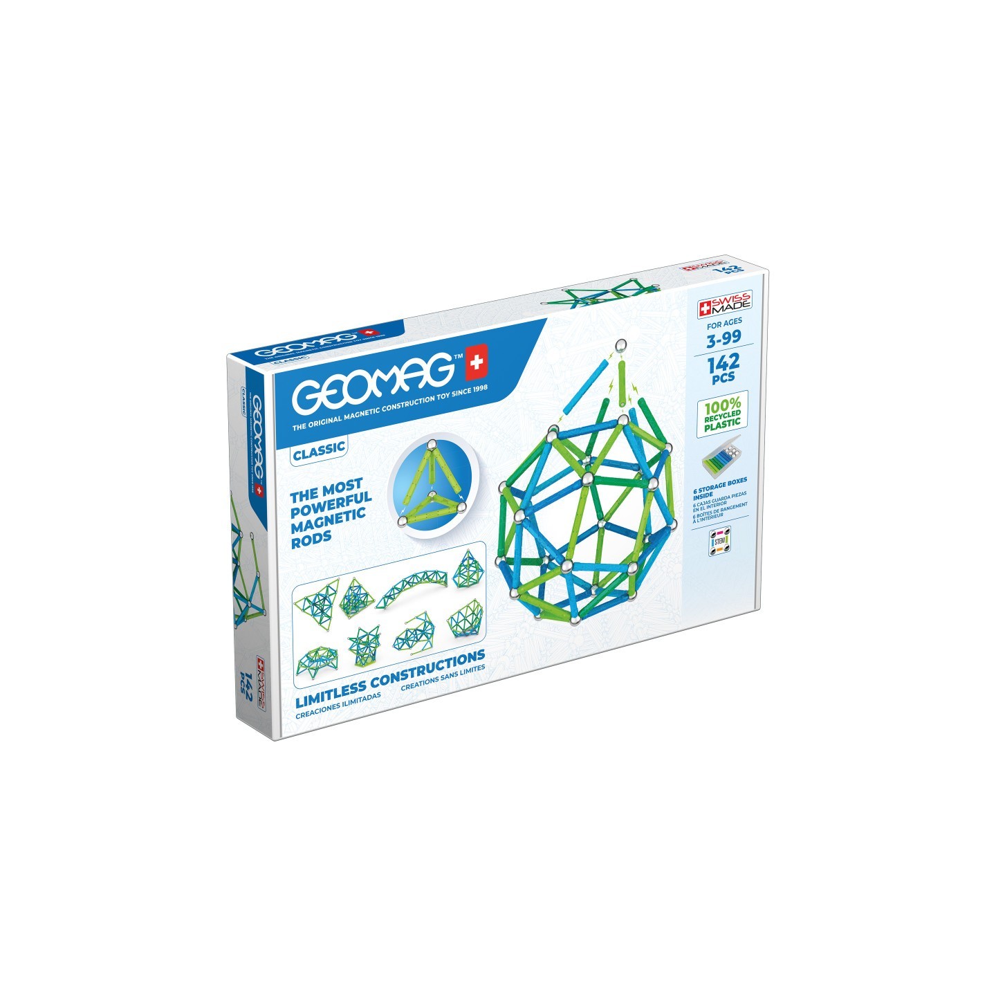 Geomag™ Classic Magnetic Building Set, Green Line Color, 142 Pieces