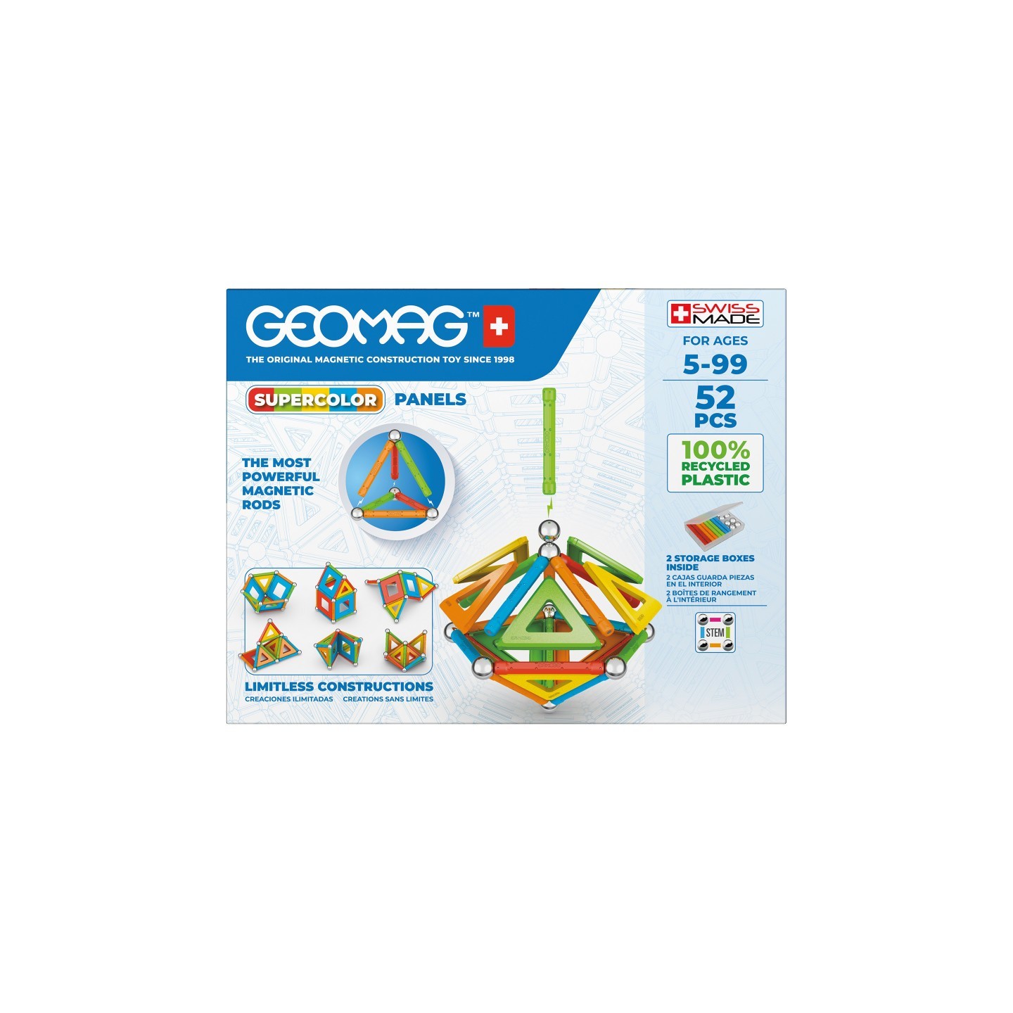 Geomag™ Magnetic Building Set, Supercolor Recycled, 52 Pieces