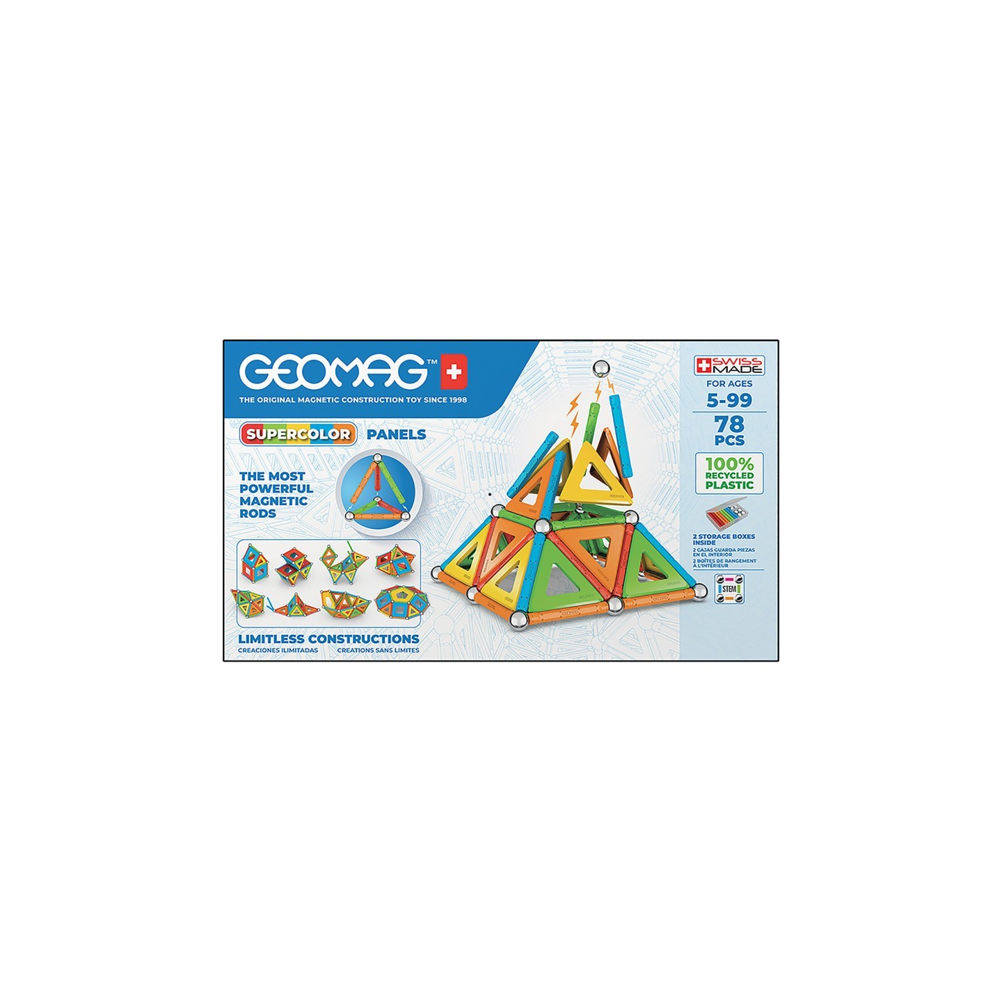 Geomag™ Magnetic Building Set, Supercolor Recycled, 78 Pieces
