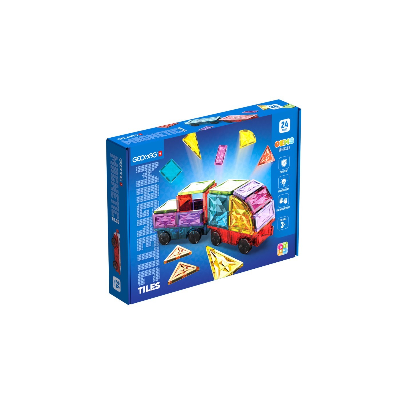 Geomag™ Gems Magnetic Tiles Construction Set, Vehicles, 24 Pieces