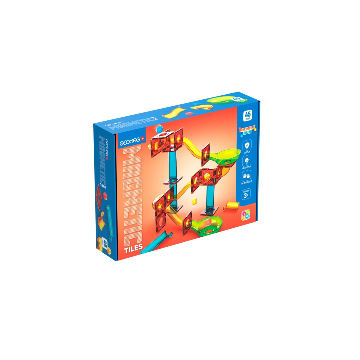 Geomag™ Magnetic Tiles Construction Set, Marble Run, 45 Pieces