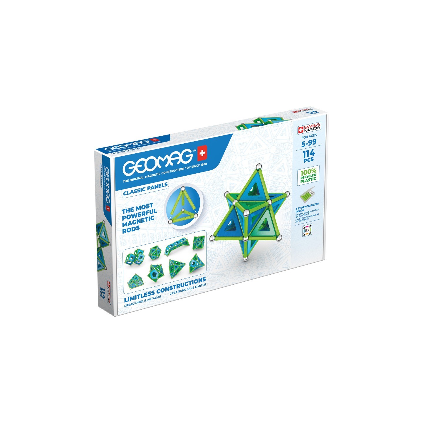 Geomag™ Classic Panels Magnetic Building Set, Green Line Color, 114 Pieces