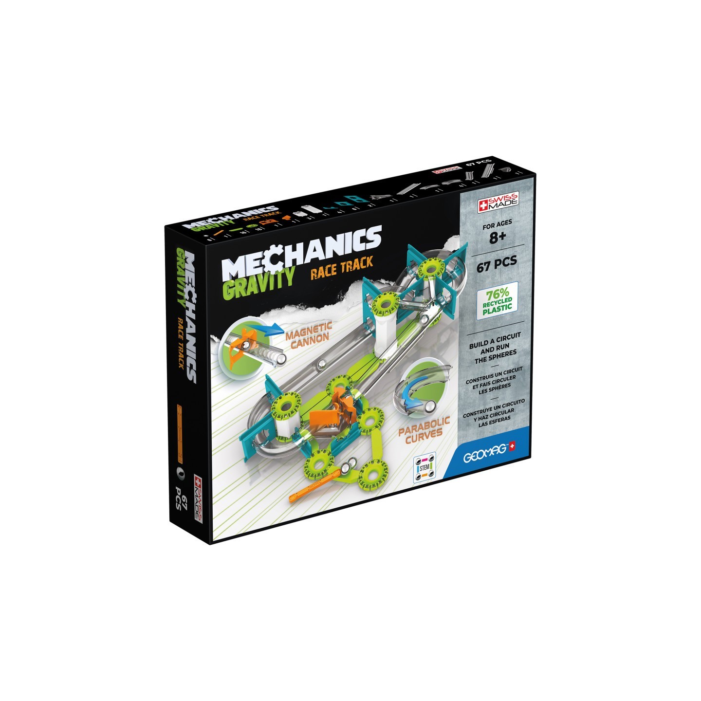 Geomag™ Mechanics Gravity Construction Set, Race Track Recycled, 67 Pieces