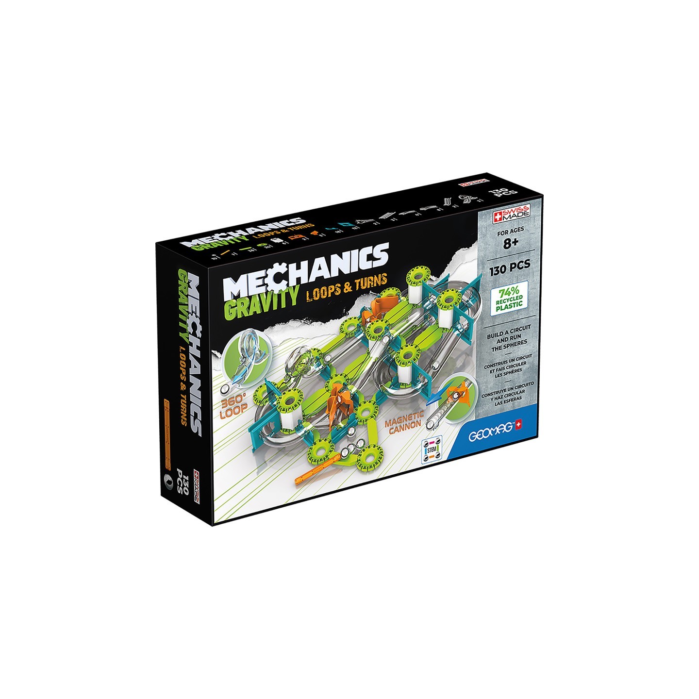 Geomag™ Mechanics Gravity Construction Set, Loops & Turns Recycled, 130 Pieces