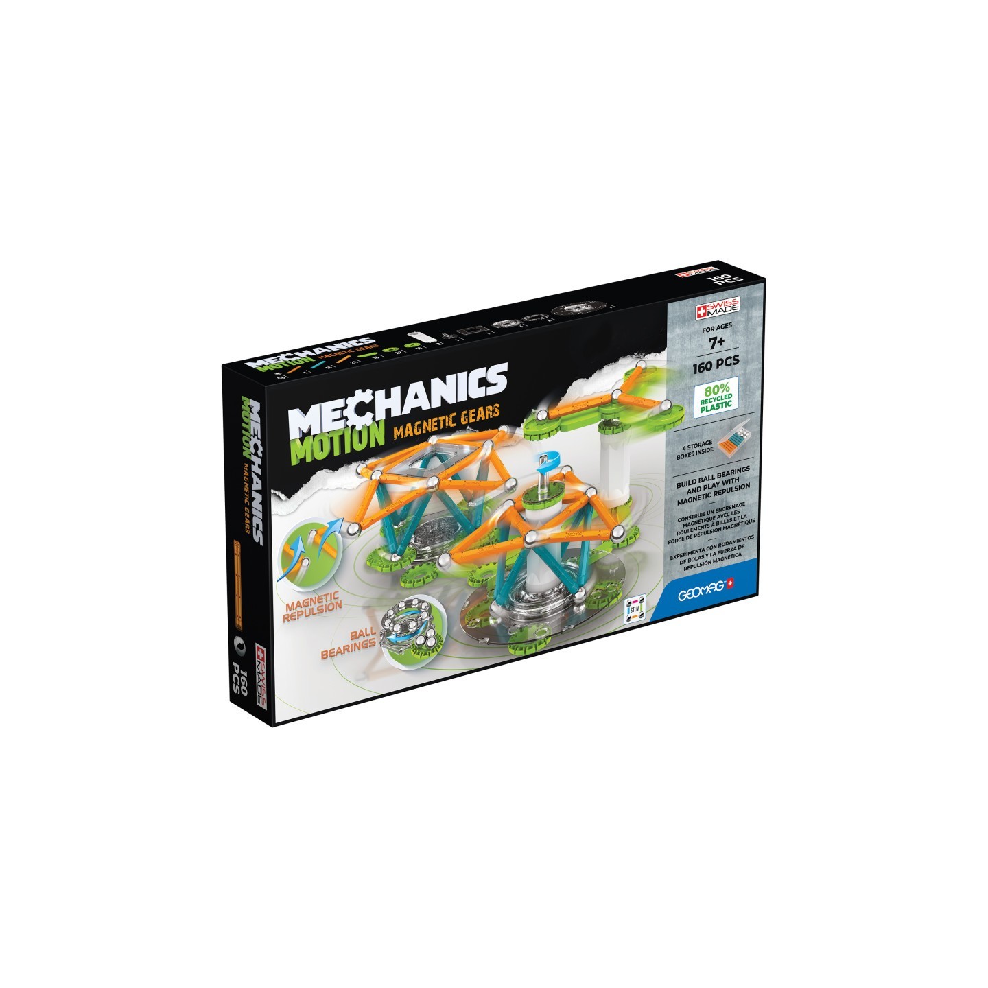 Geomag™ Mechanics Motion Construction Set, Magnetic Gears Recycled, 160 Pieces