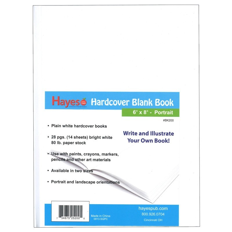Hayes Publishing Hardcover Blank Book, White, 28 pages (14 sheets), 6"W x 8"H