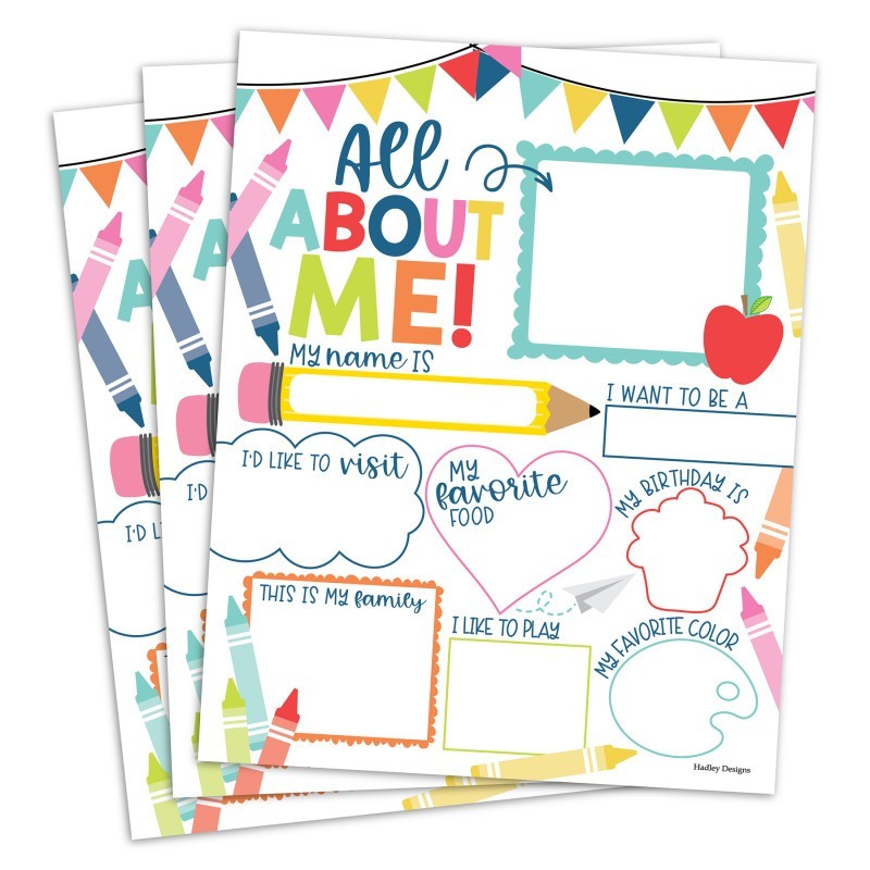 Hadley Designs Colorful Star Student Read All About Me Posters, Set of 20