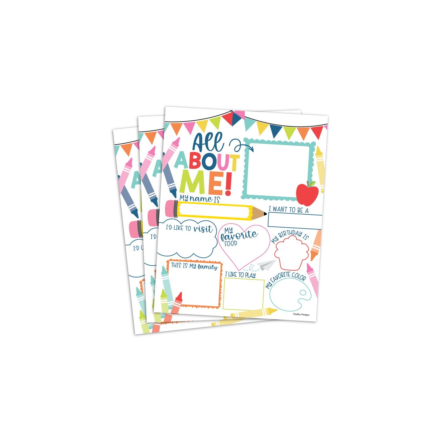 Hadley Designs Colorful Star Student Read All About Me Posters, Set of 20