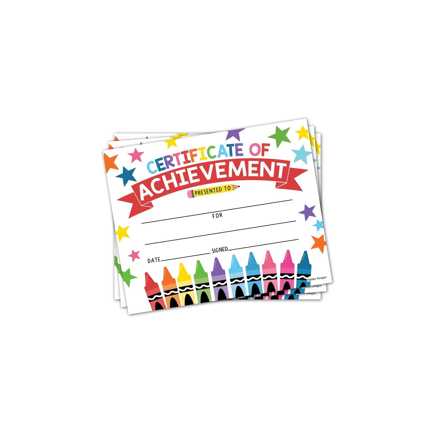 Hadley Designs Colorful Crayons Award Certificates of Achievement for Students, Set of 25