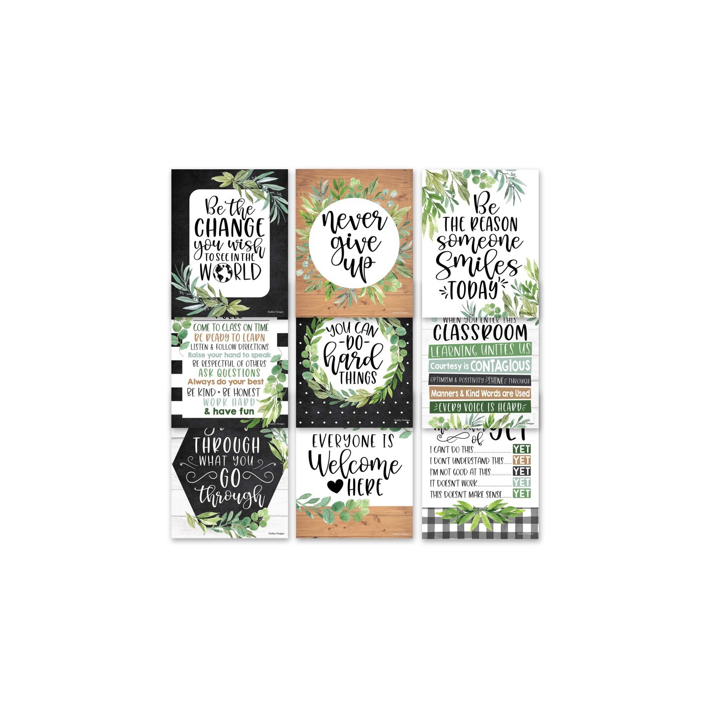 Hadley Designs Boho Farmhouse Growth Mindset Classroom Decor Posters, Set of 9