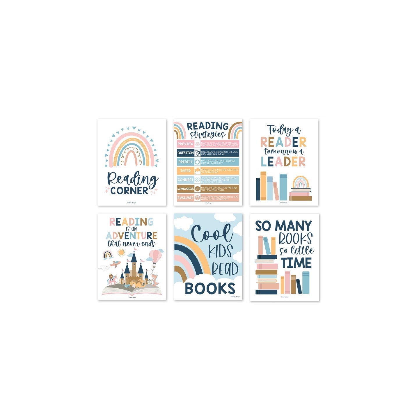 Hadley Designs Boho Reading Posters For Classroom Library Decor, Set of 6