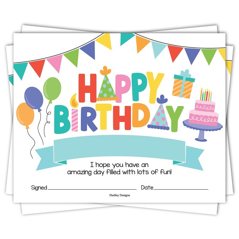 Hadley Designs Colorful Happy Birthday Certificates For Students, Set of 25