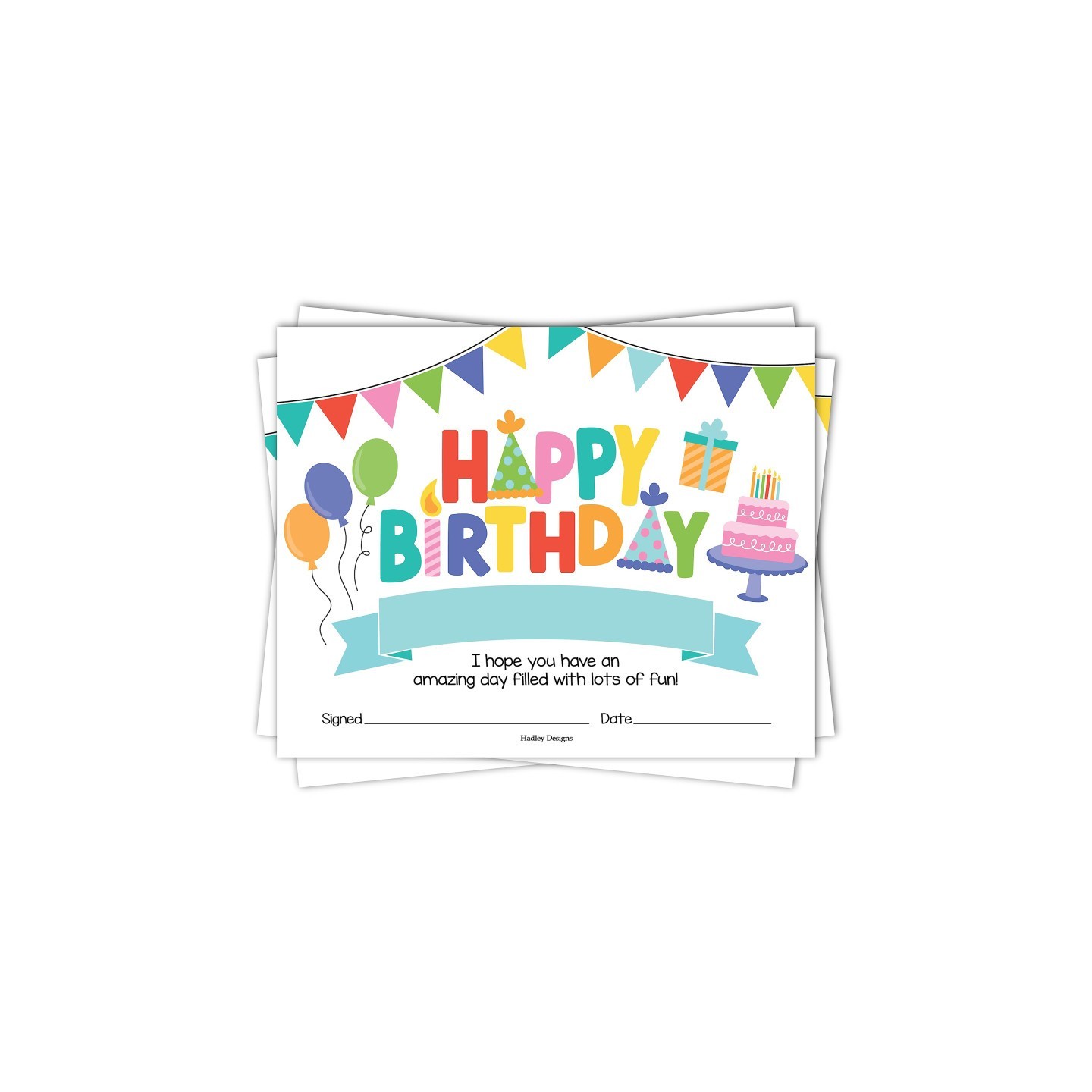 Hadley Designs Colorful Happy Birthday Certificates For Students, Set of 25