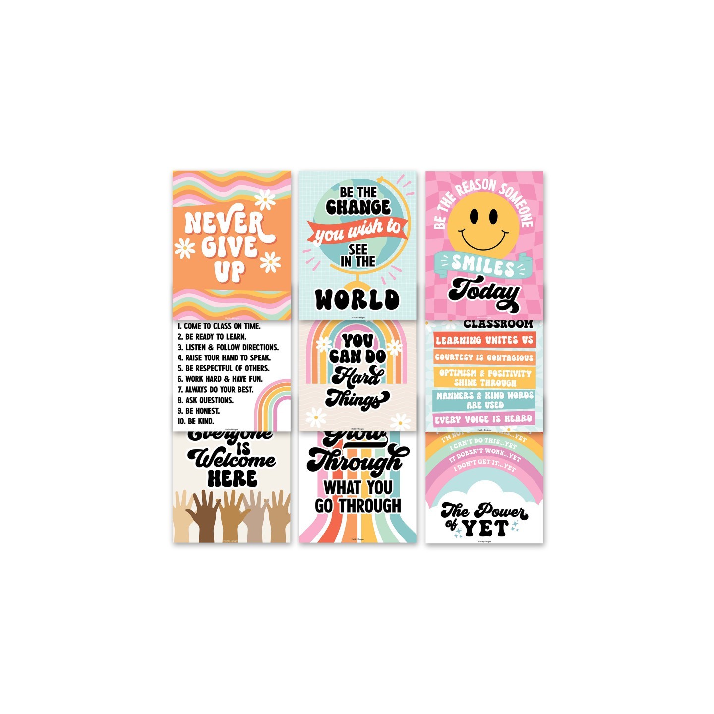 Hadley Designs Retro Growth Mindset Classroom Decor Posters, Set of 9