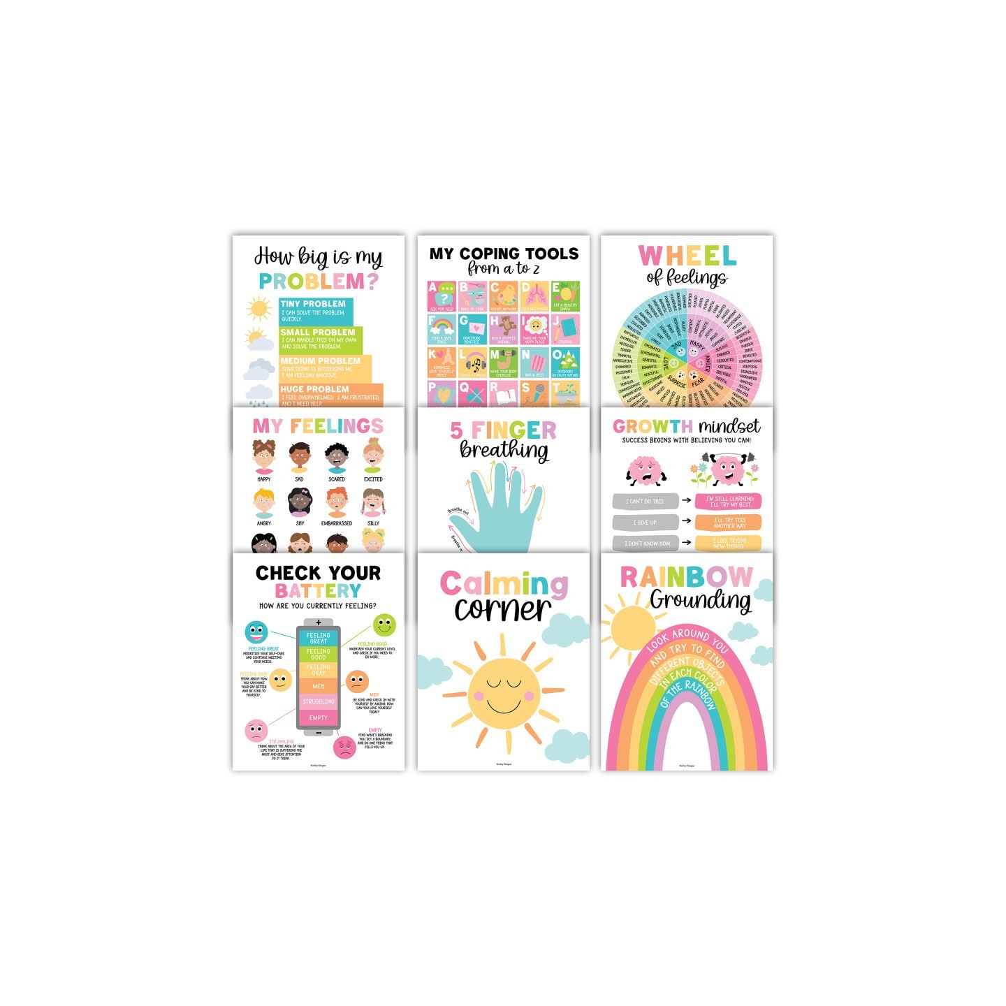 Hadley Designs Colorful Calming Corner and Feelings Chart Posters, Set of 9