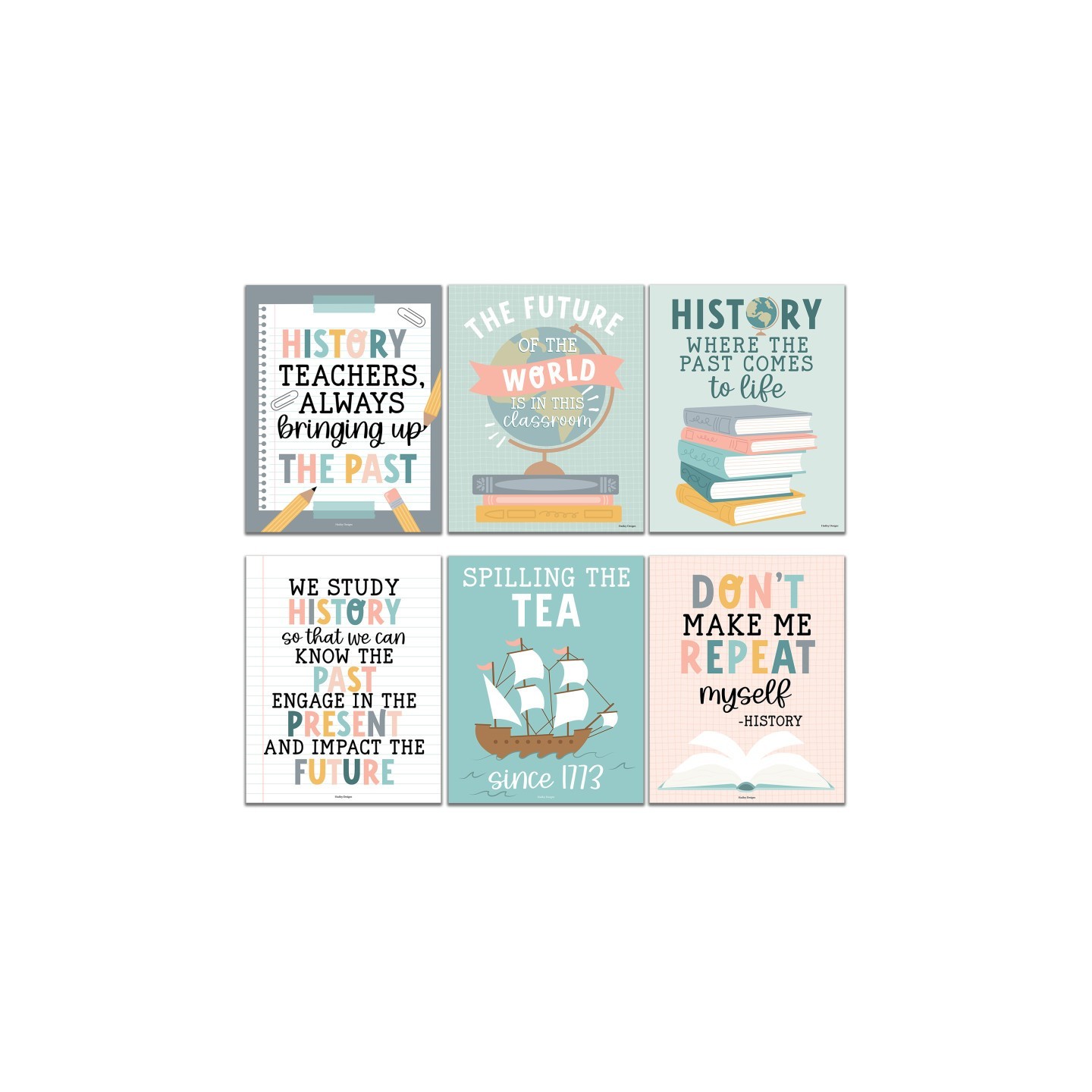 Hadley Designs Boho History Bulletin Board Classroom Decor Posters, Set of 6