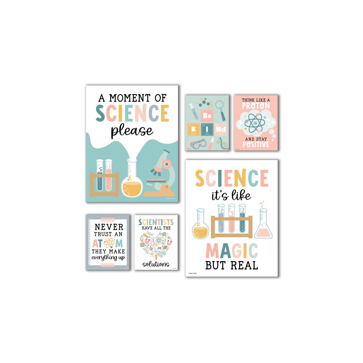Hadley Designs Boho Science Bulletin Board Classroom Decor Posters, Set of 6