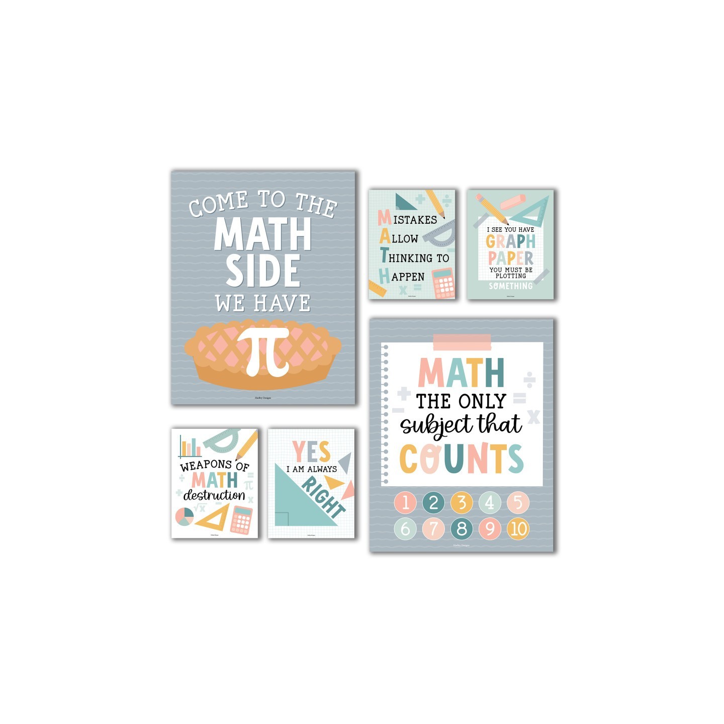 Hadley Designs Boho Math Bulletin Board Classroom Decor Posters, Set of 6