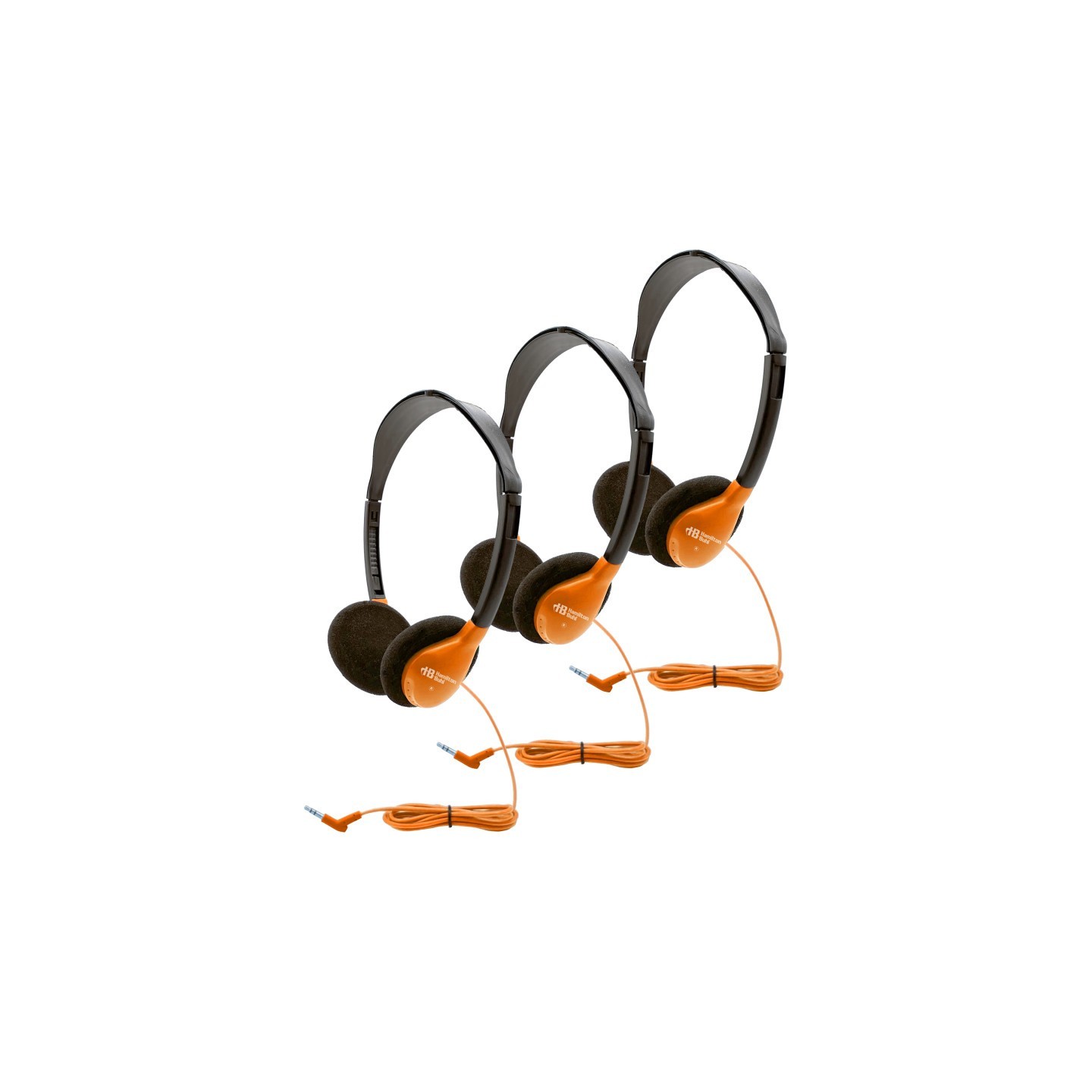 HamiltonBuhl® Personal On-Ear Stereo Headphone, Orange, Pack of 3