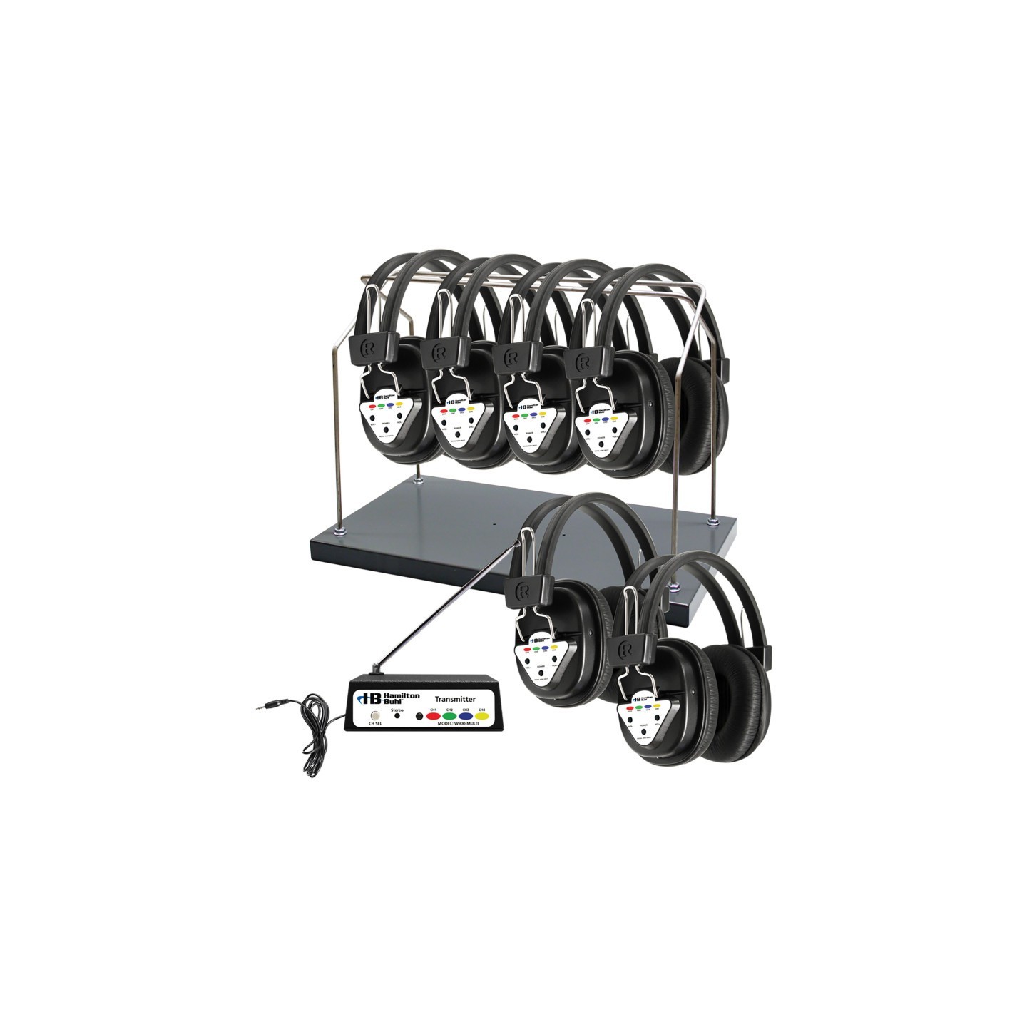 HamiltonBuhl® AudioFlow™ Wireless 6-Person Listening Center with Multi-Frequency Transmitter, Wireless Headphones & Rack