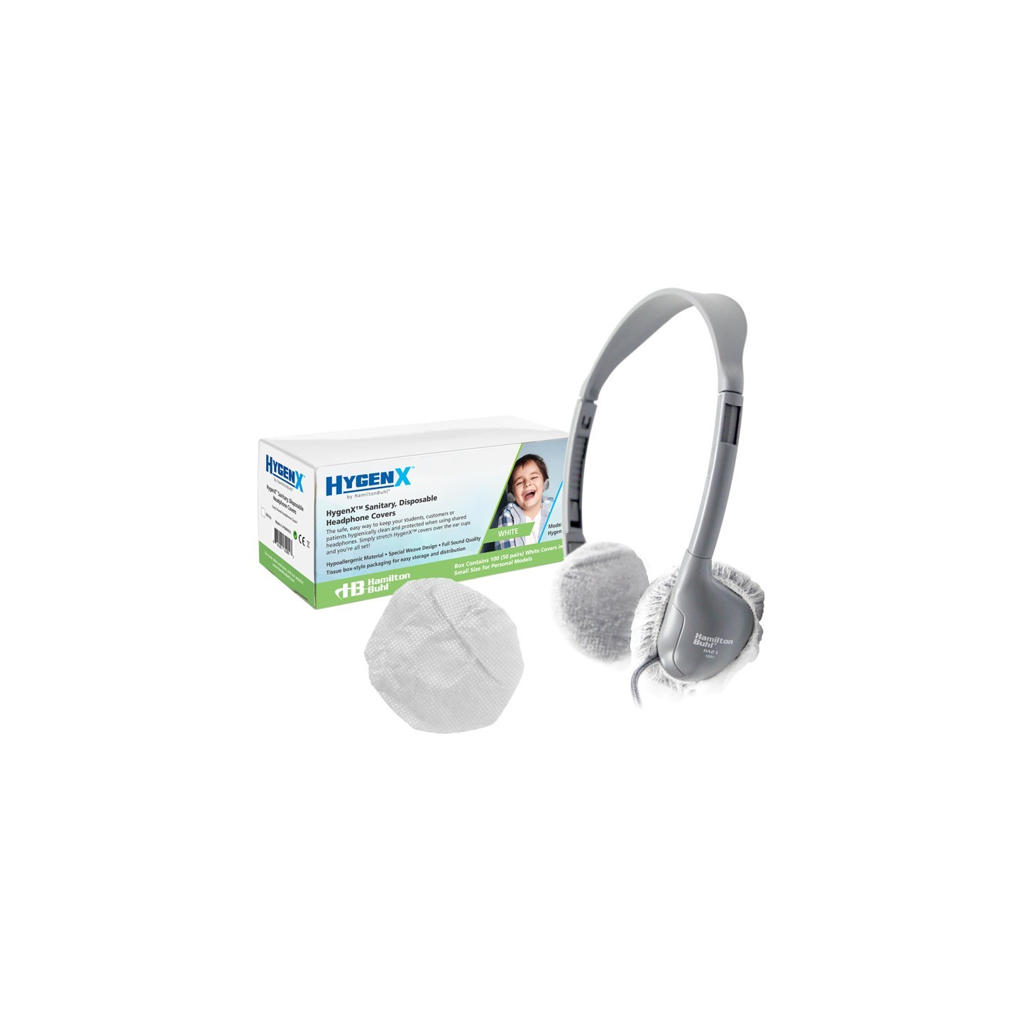 HamiltonBuhl® Hygenx Sanitary Ear Cushion Covers (2.5" White, 50 Pairs) - For On-Ear Headphones & Headsets