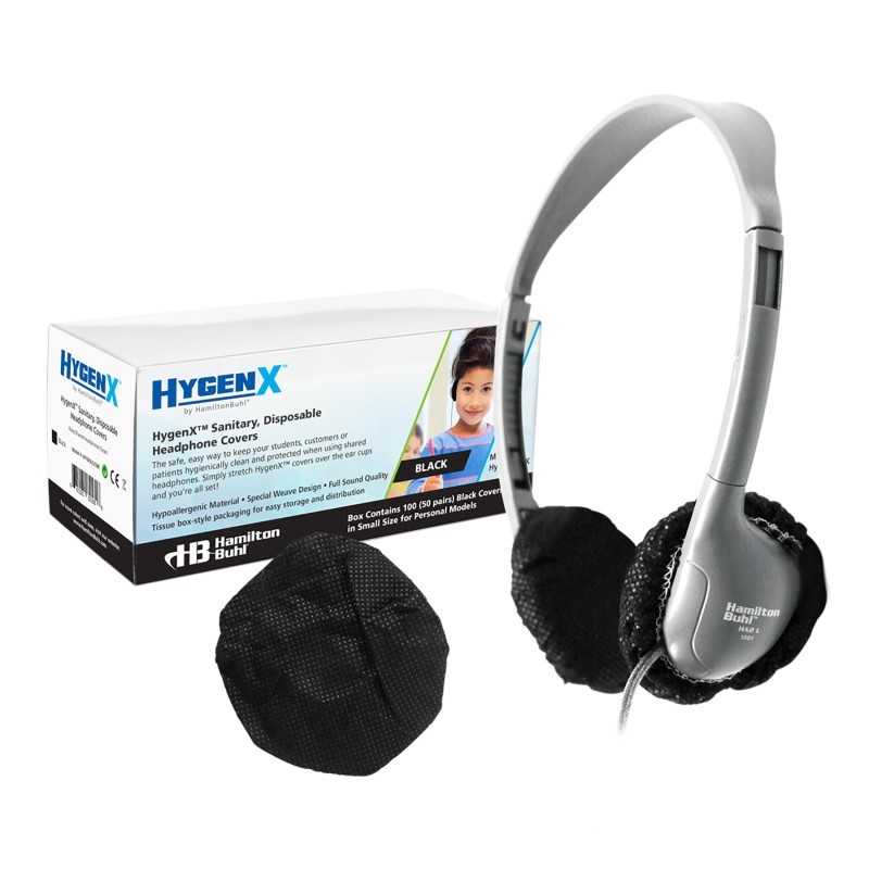 HamiltonBuhl® HygenX Sanitary, Disposable Ear Cushion Covers, 2.5", Black, 50 Pairs
