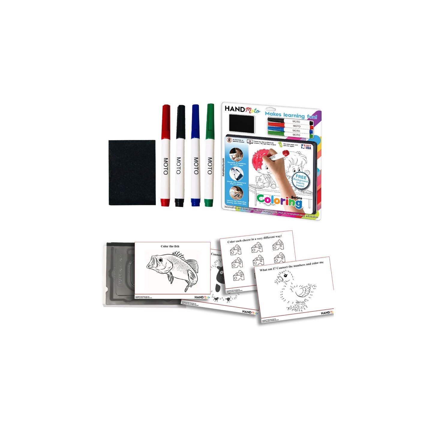 HandMoto® Dry-Erase Learning Board, 4 Markers, 10 Activity Sheets - Coloring Series