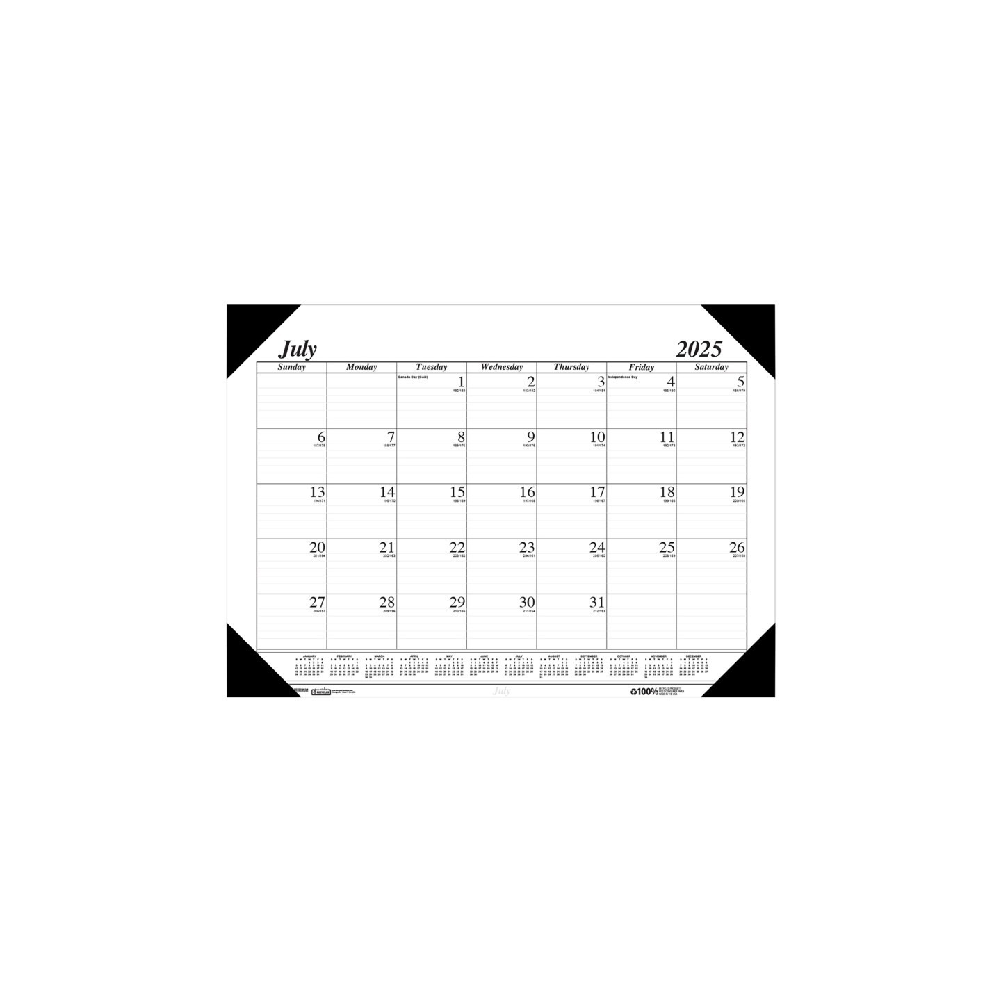 House of Doolittle® Monthly Academic Calendar Economy Desk Pad, 14 Months (Jul-Aug), 22" x 17", Black