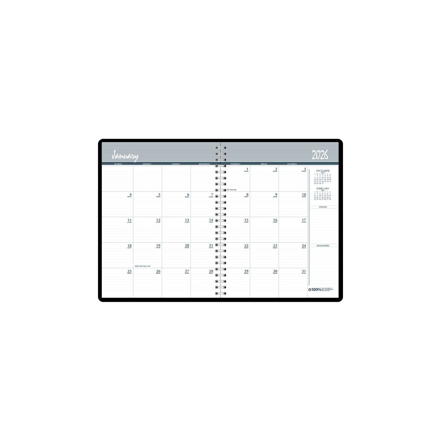 House of Doolittle® Monthly Calendar Planner, 2 Year, Black, 8-1/2" x 11"