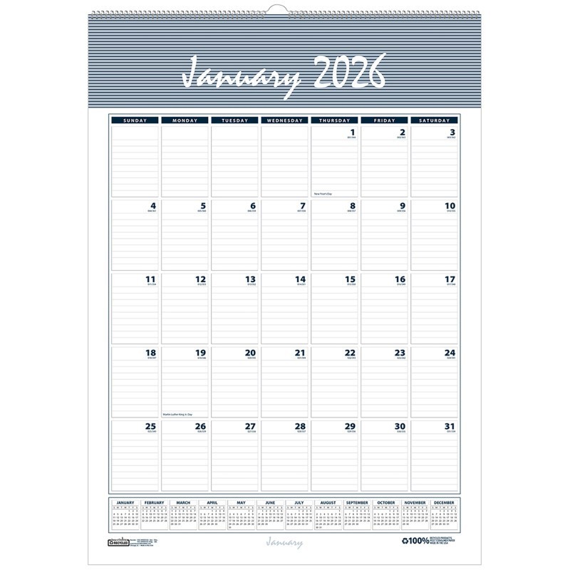 House of Doolittle® Recycled Monthly Wall Calendar Bar Harbor, 12" x 17"