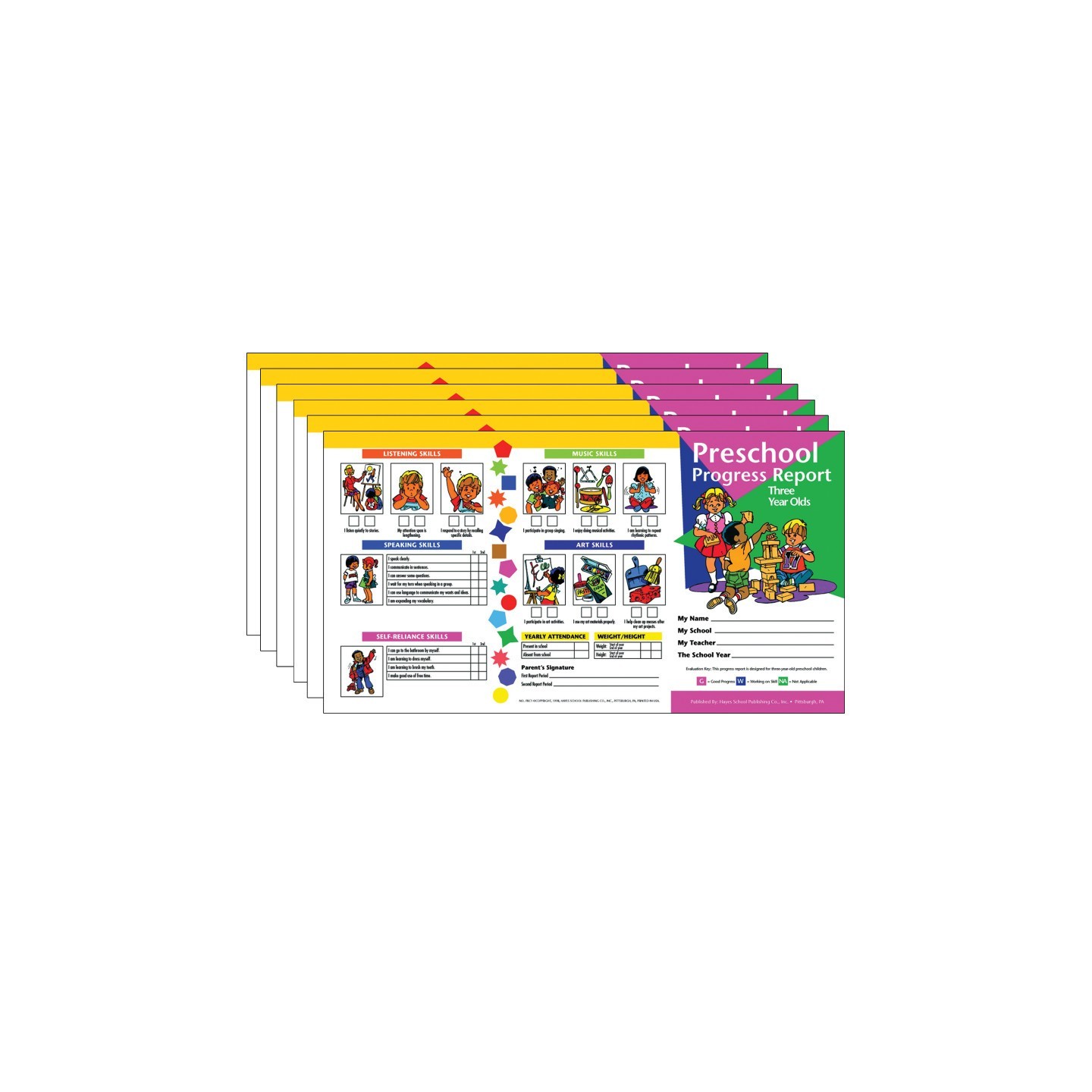 Hayes Publishing Preschool Progress Report, Three Year Olds, 10 Per Pack, 6 Packs