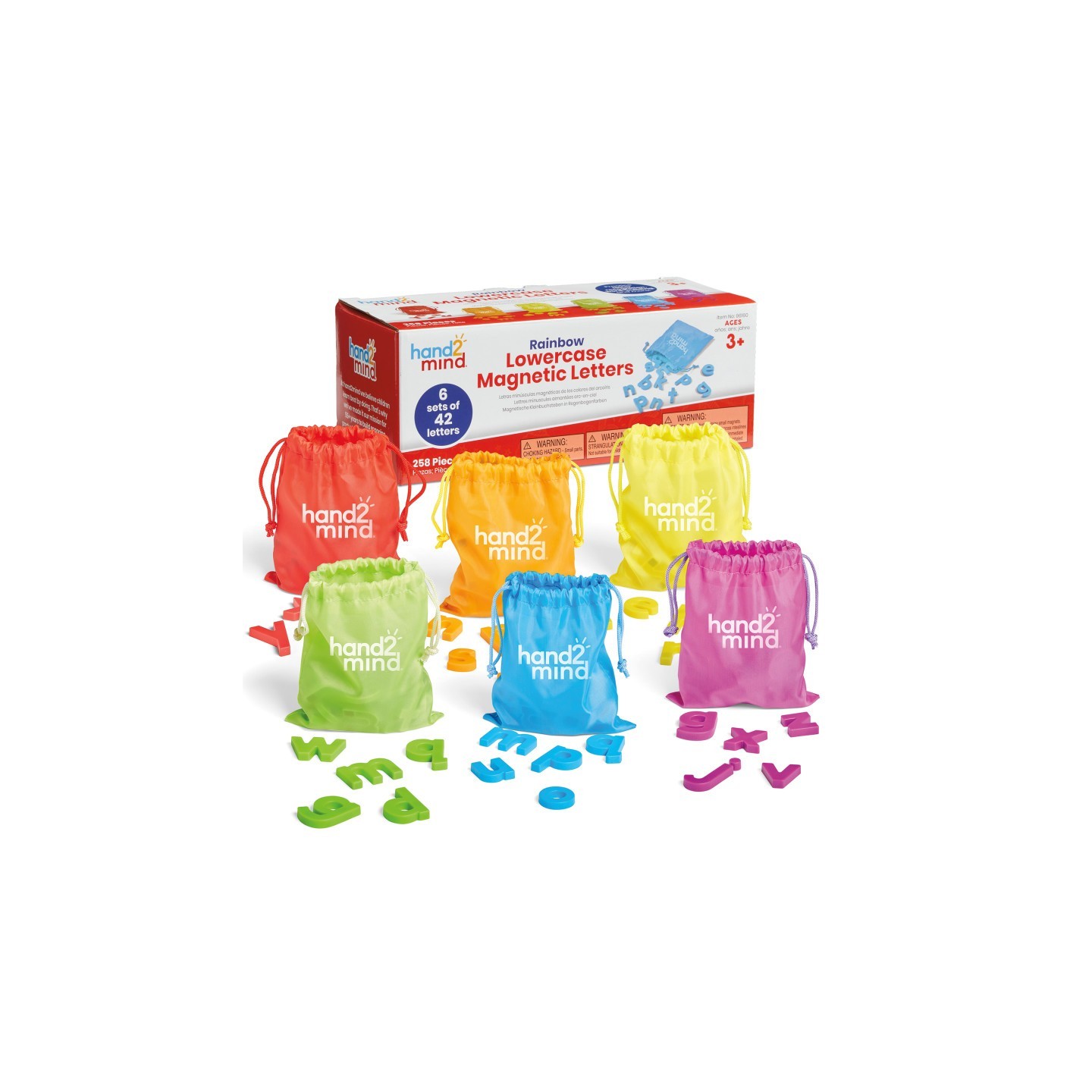 Hand2Mind Rainbow Lowercase Magnetic Letters, 6 Sets of 42 Letters