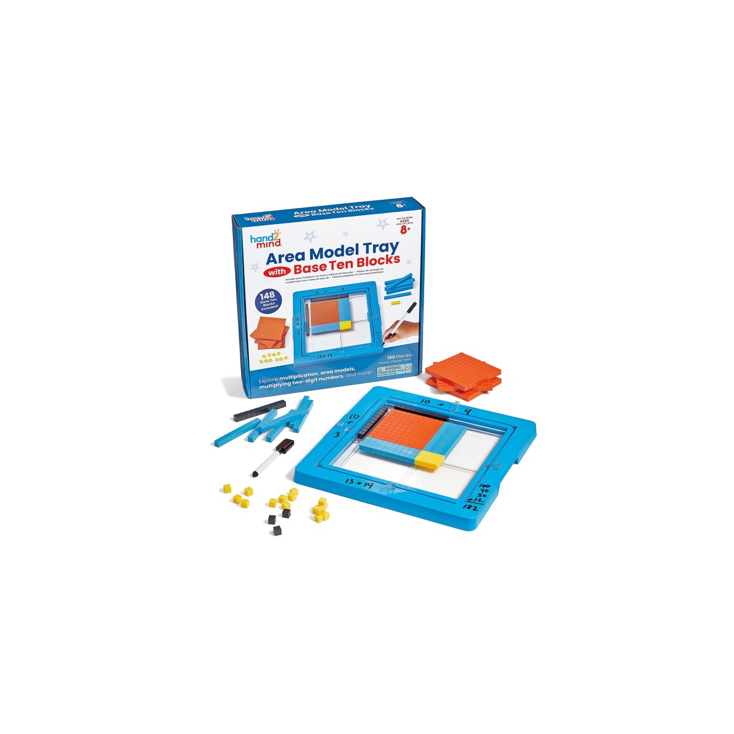 Hand2Mind Area Model Tray with Base Ten Blocks