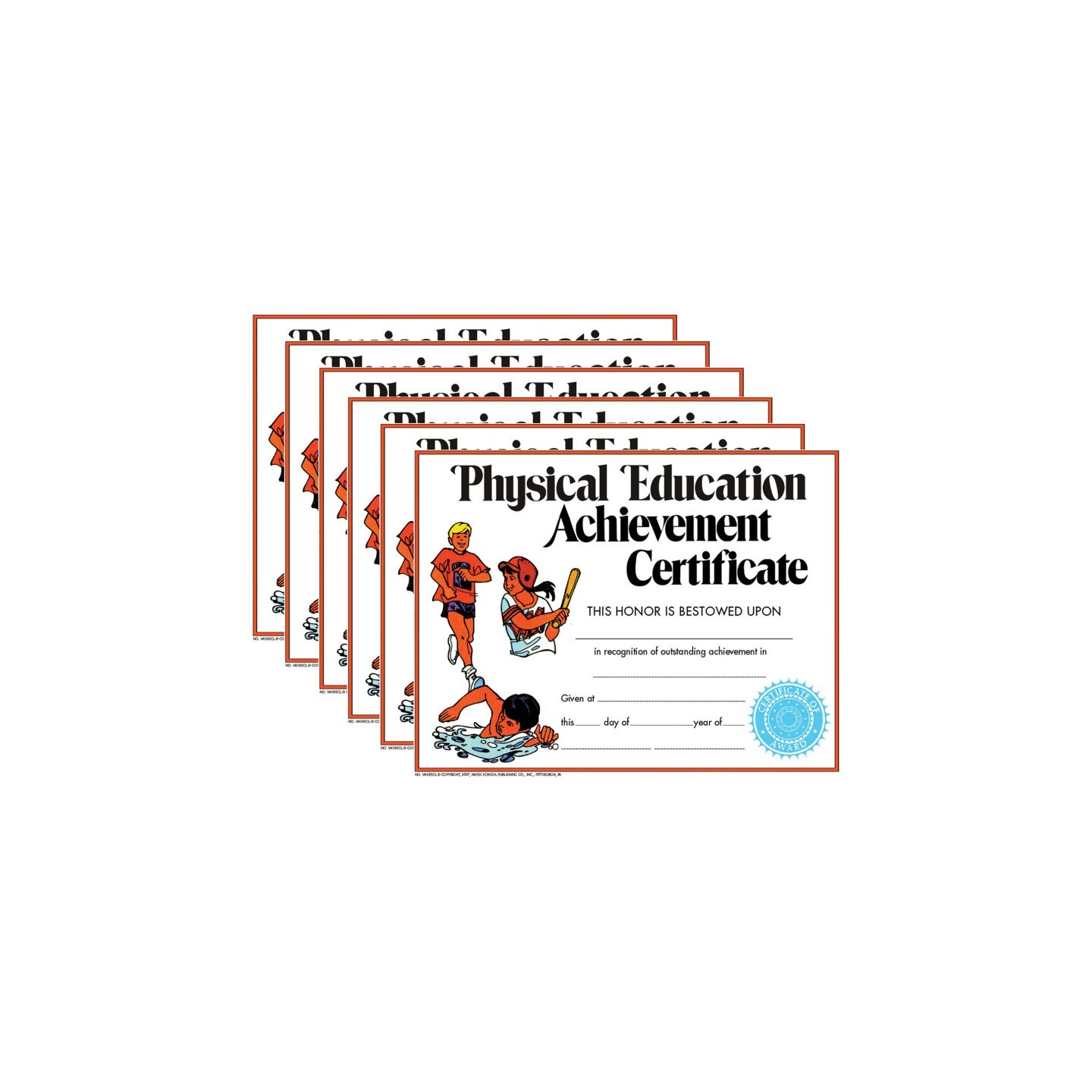Hayes Publishing Physical Education Achievement Certificate, 8.5" x 11", 30 Per Pack, 6 Packs