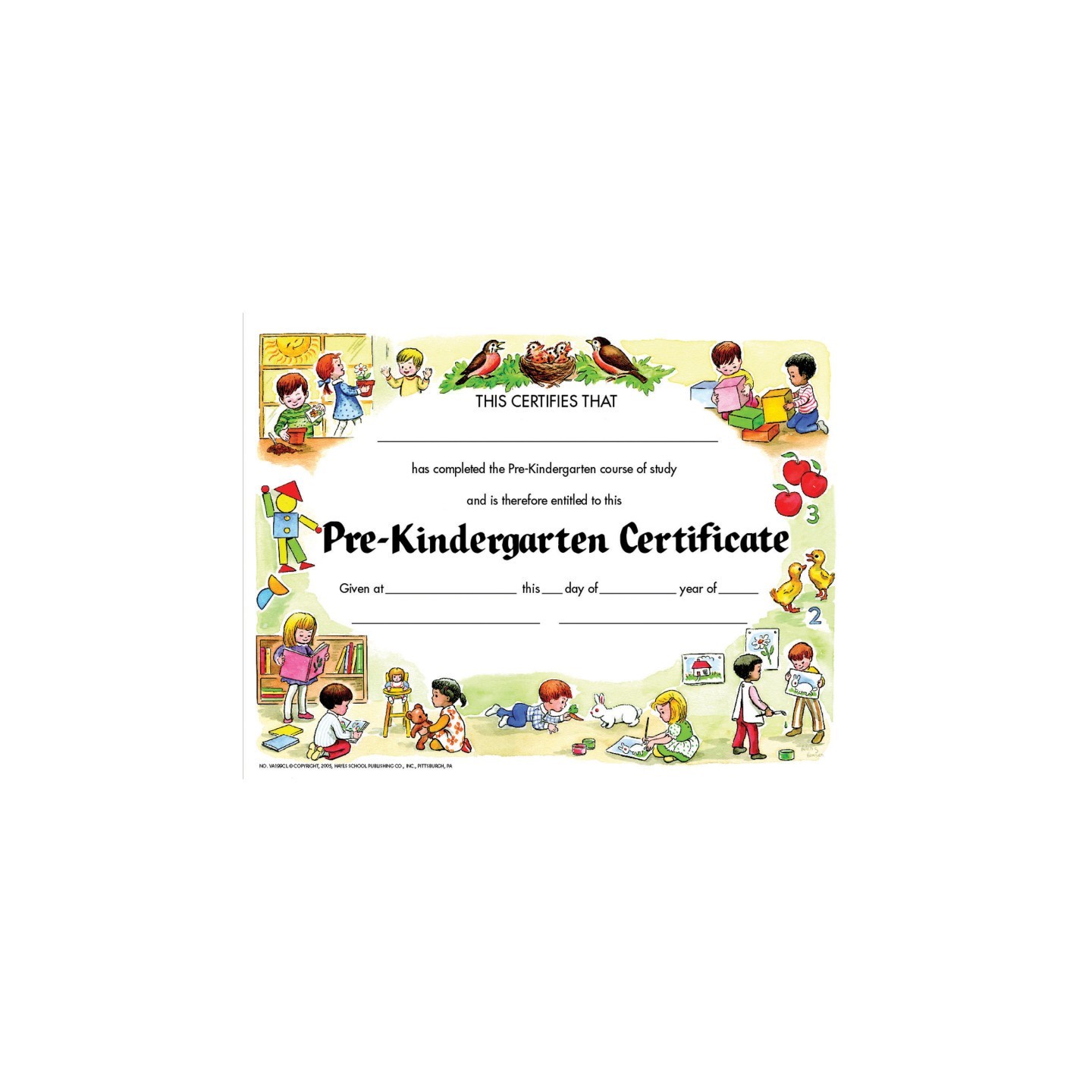 Hayes Publishing Pre-Kindergarten Certificate, 8.5" x 11", Pack of 30