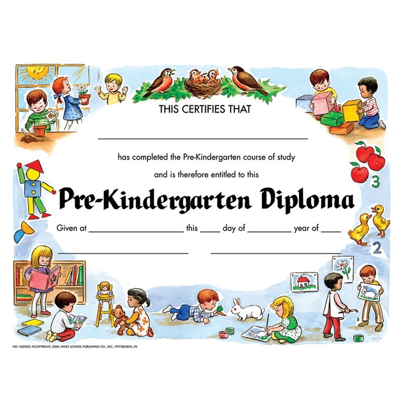 Hayes Publishing Pre-Kindergarten Diploma, 8.5" x 11", Pack of 30