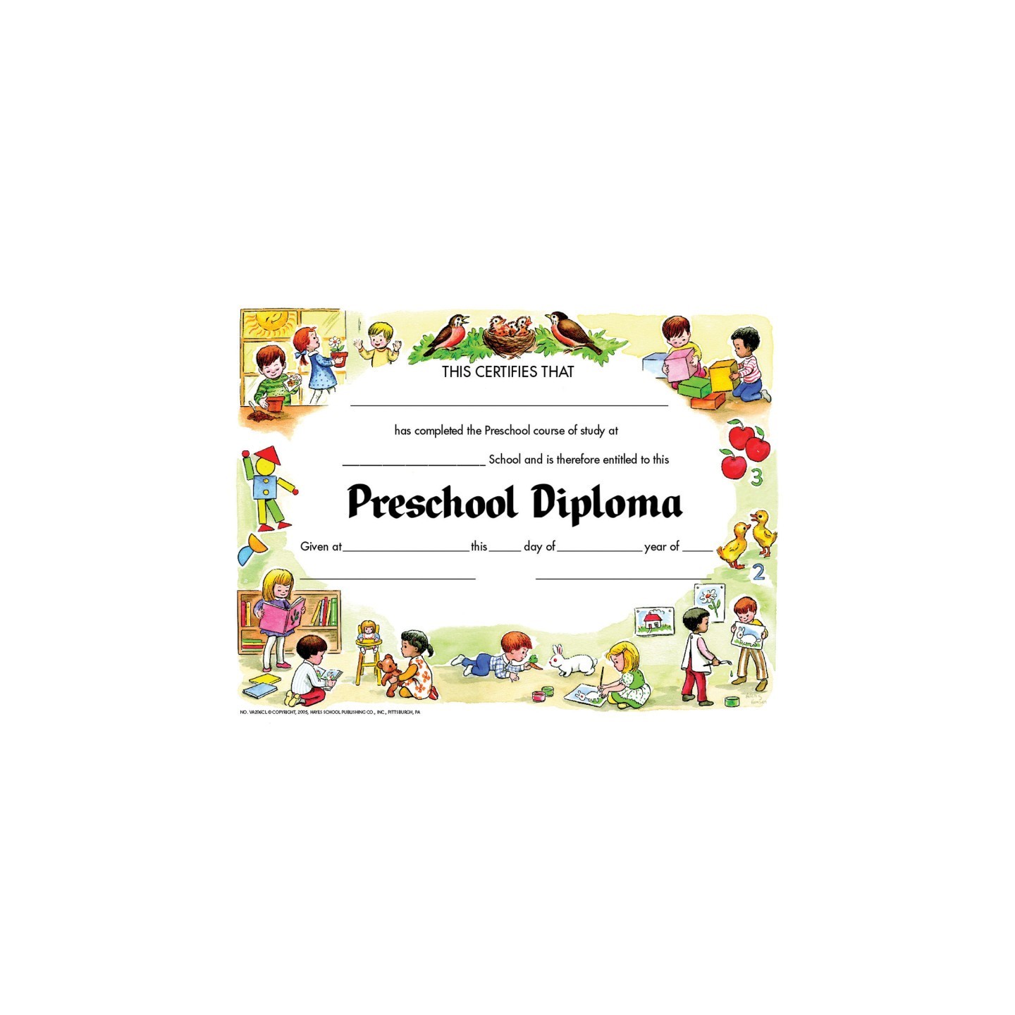 Hayes Publishing Preschool Diploma, 8.5" x 11", Pack of 30