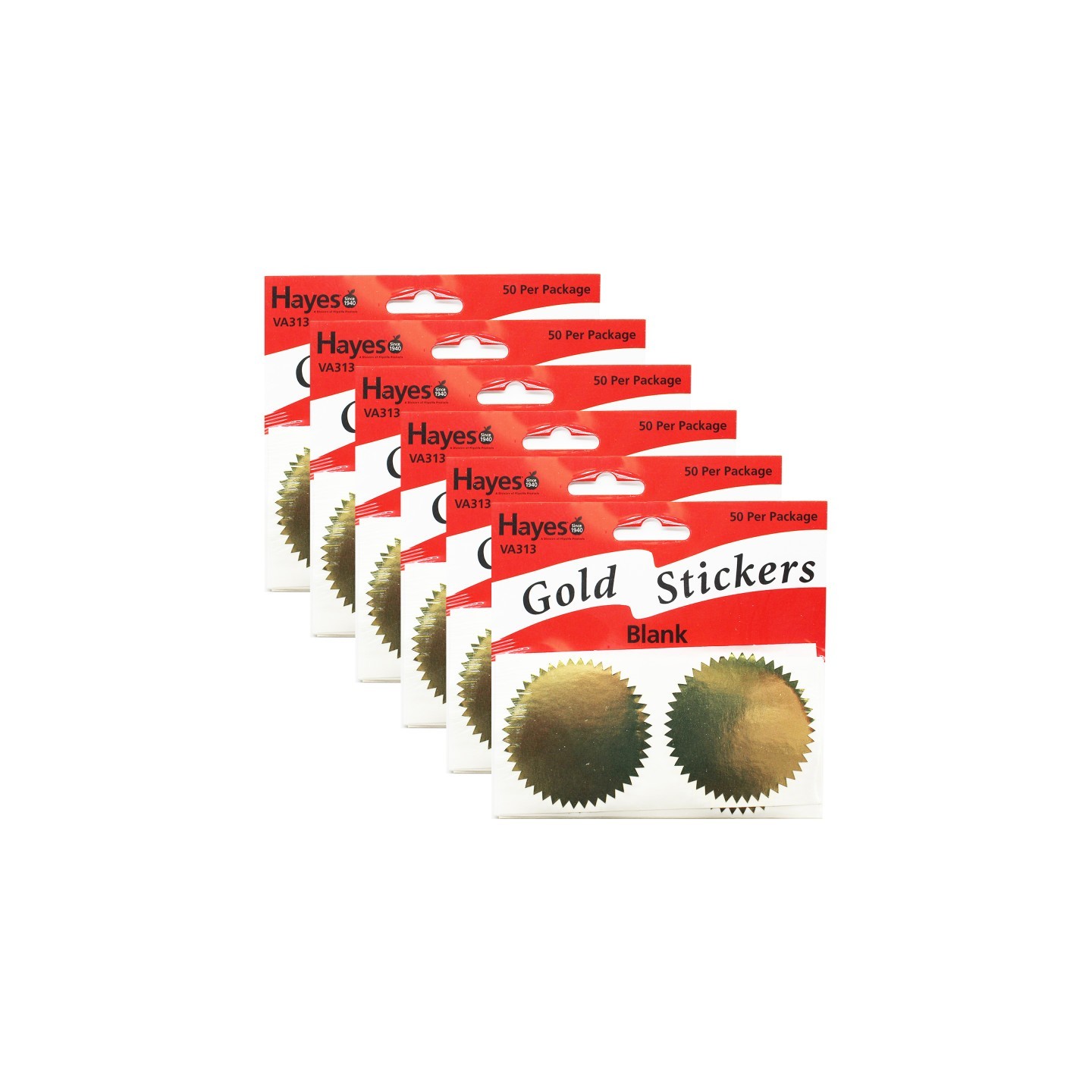 Hayes Publishing Blank 2" Gold Certificate Seals, 50 Per Pack, 6 Packs