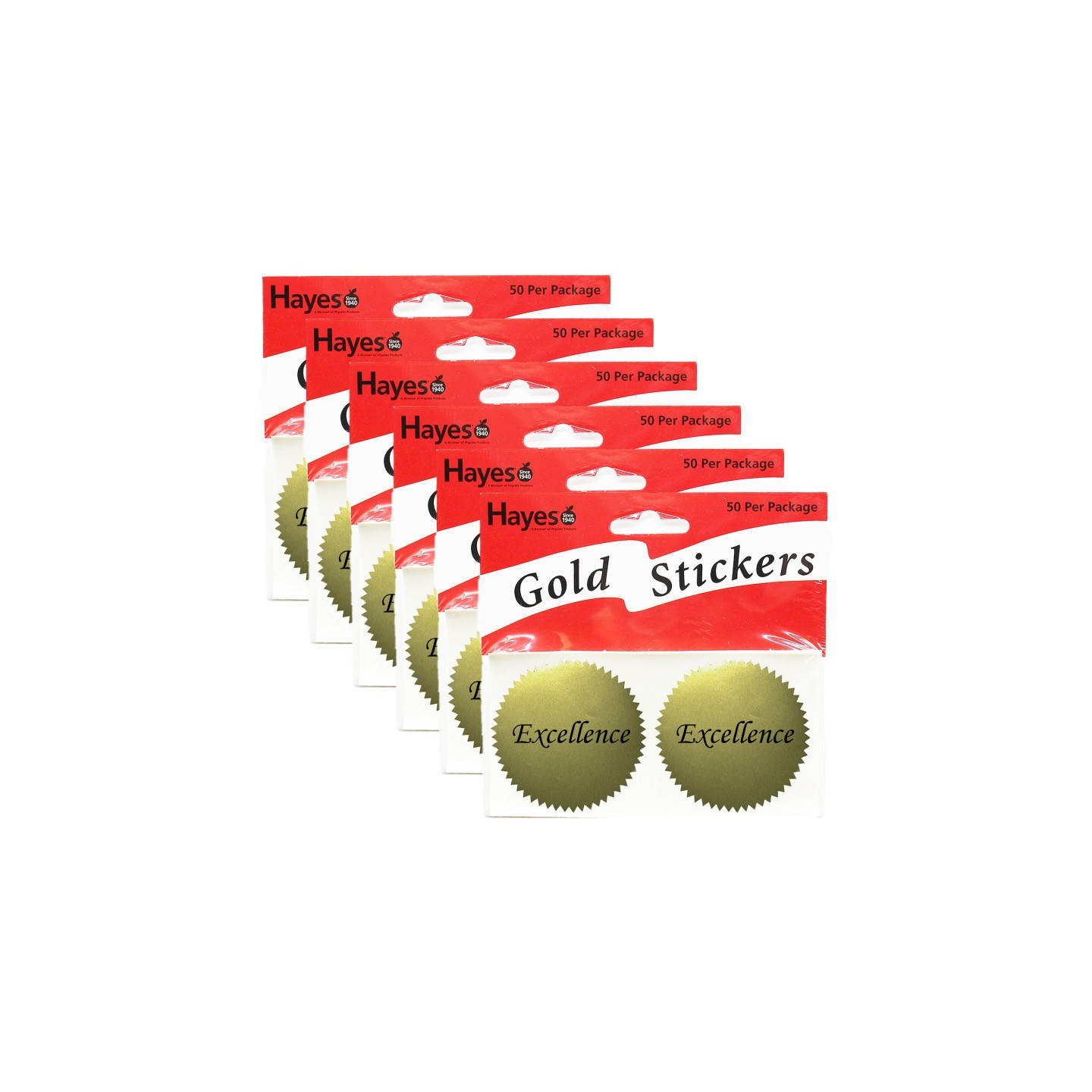 Hayes Publishing Excellence 2" Gold Certificate Seals, 50 Per Pack, 6 Packs