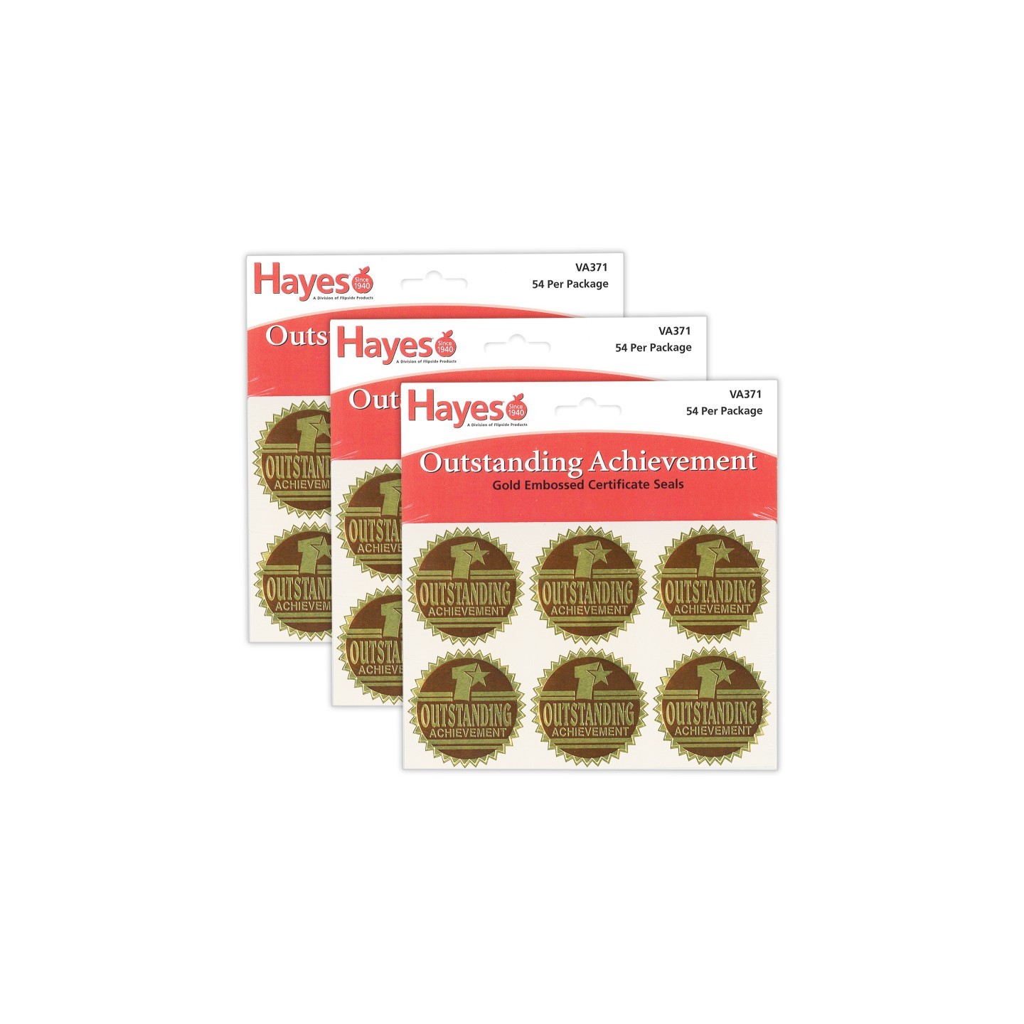 Hayes Publishing Gold Foil Embossed Seals, Outstanding Achievement, 54 Per Pack, 3 Packs