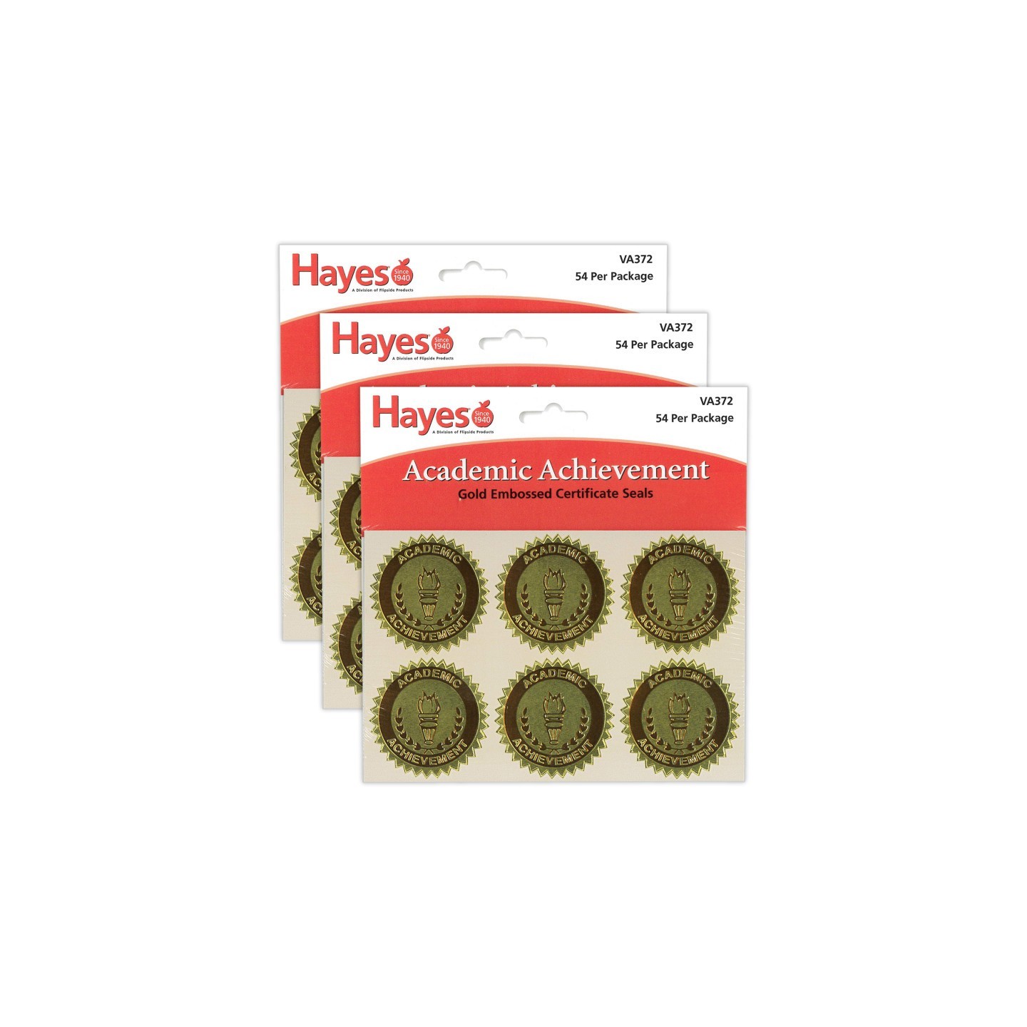 Hayes Publishing Gold Foil Embossed, Academic Achievement, Certificate Seals, 54 Per Pack, 3 Packs