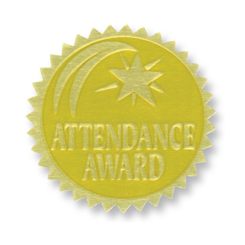Hayes Publishing Gold Foil Embossed Seals, Attendance Award, 54 Per Pack