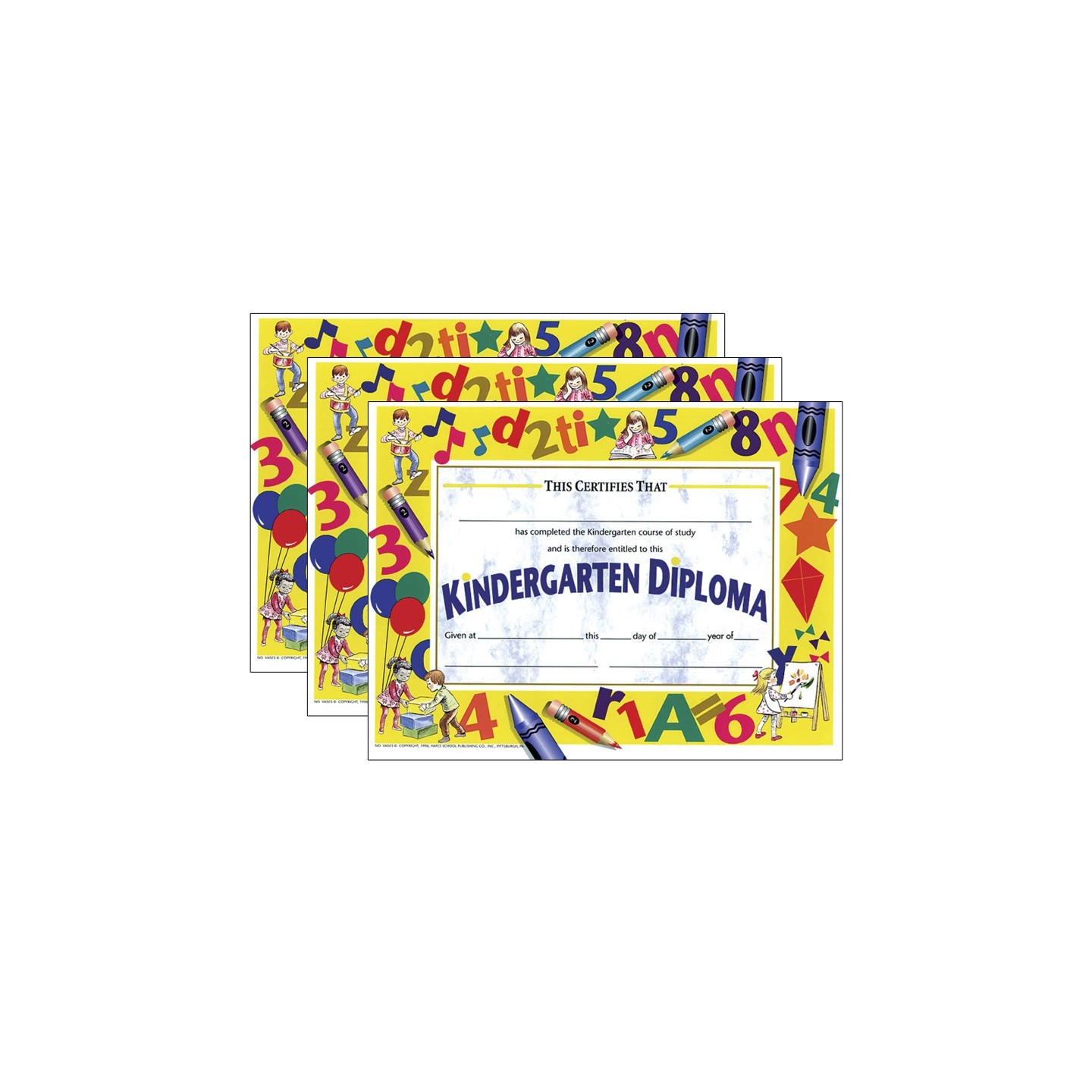 Hayes Publishing Kindergarten Diploma, 8.5" x 11", 30 Per Pack, 3 Packs