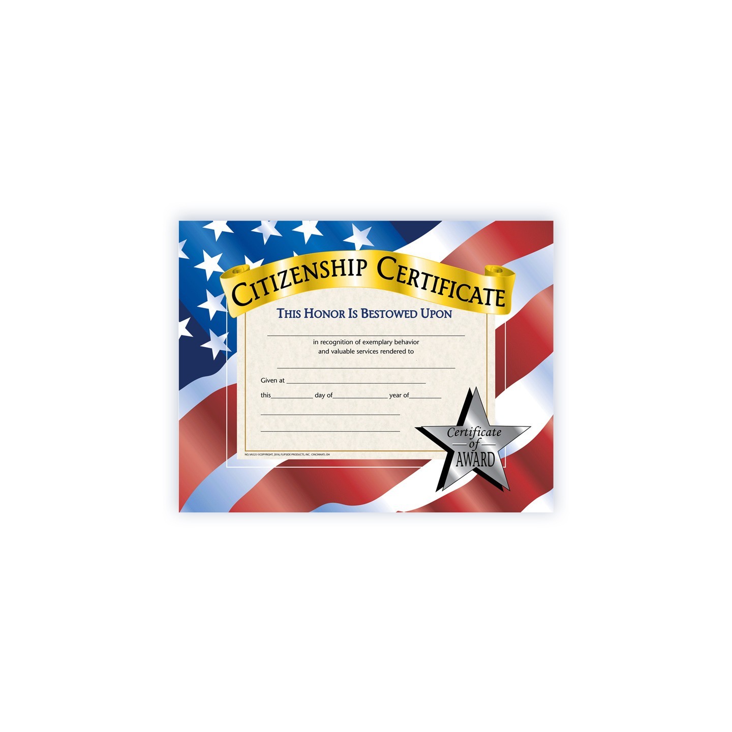 Hayes Publishing Citizenship Certificate, 8.5" x 11", Pack of 30