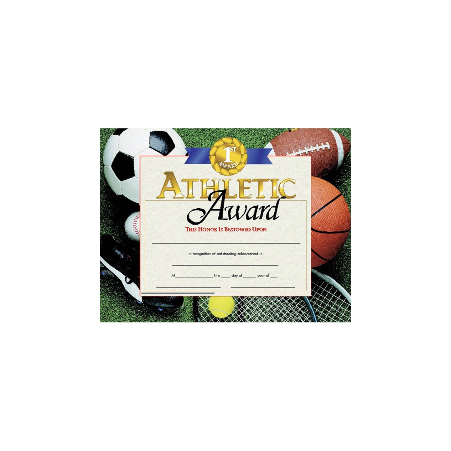 Hayes Publishing Athletic Award Certificate, 8.5" x 11", Pack of 30