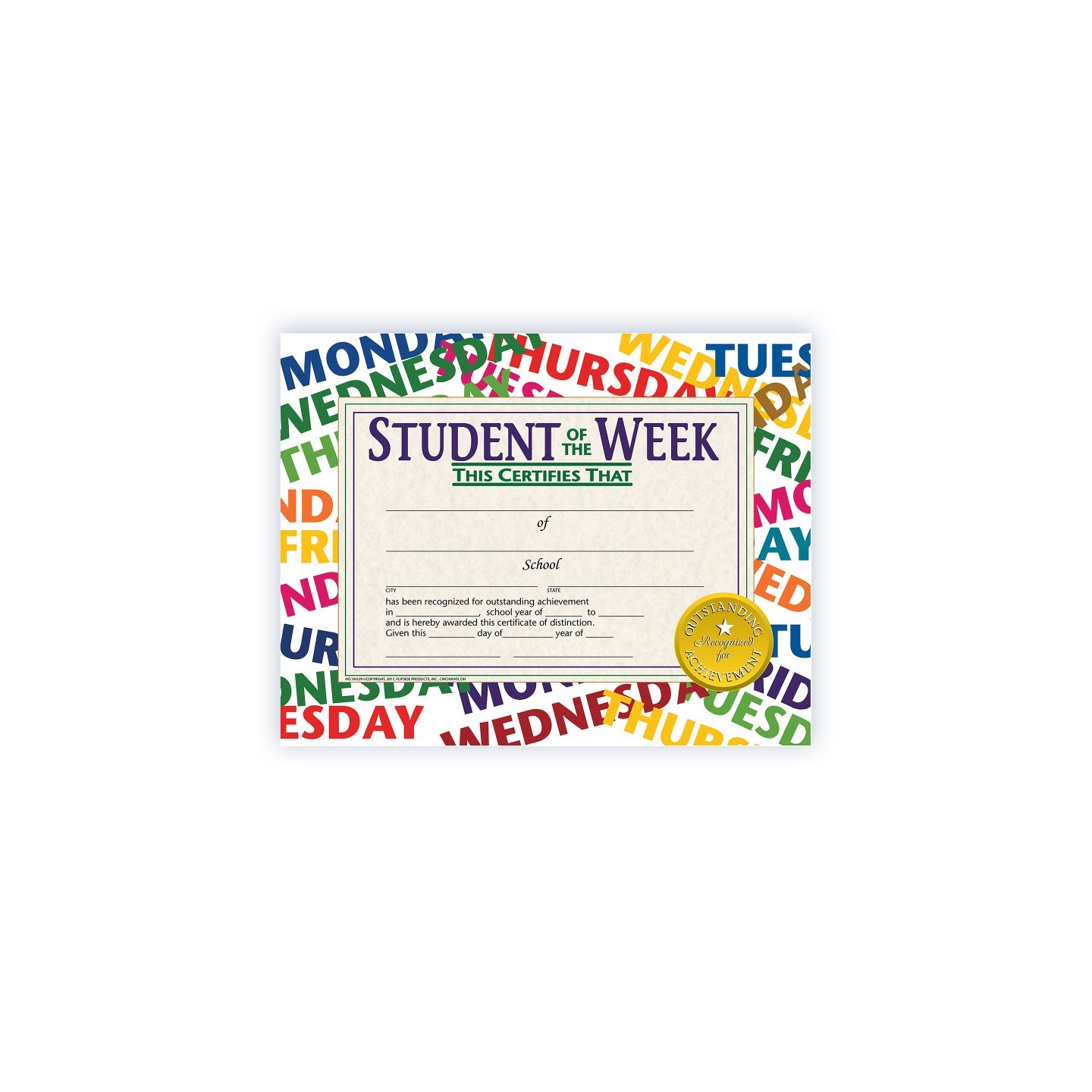 Hayes Publishing Student of the Week Certificate, 8.5" x 11", Pack of 30